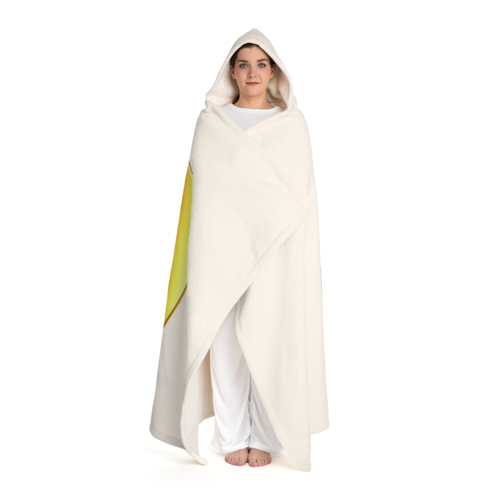 Cream Hooded Sherpa Fleece Blanket | Gold Letter D With Figure