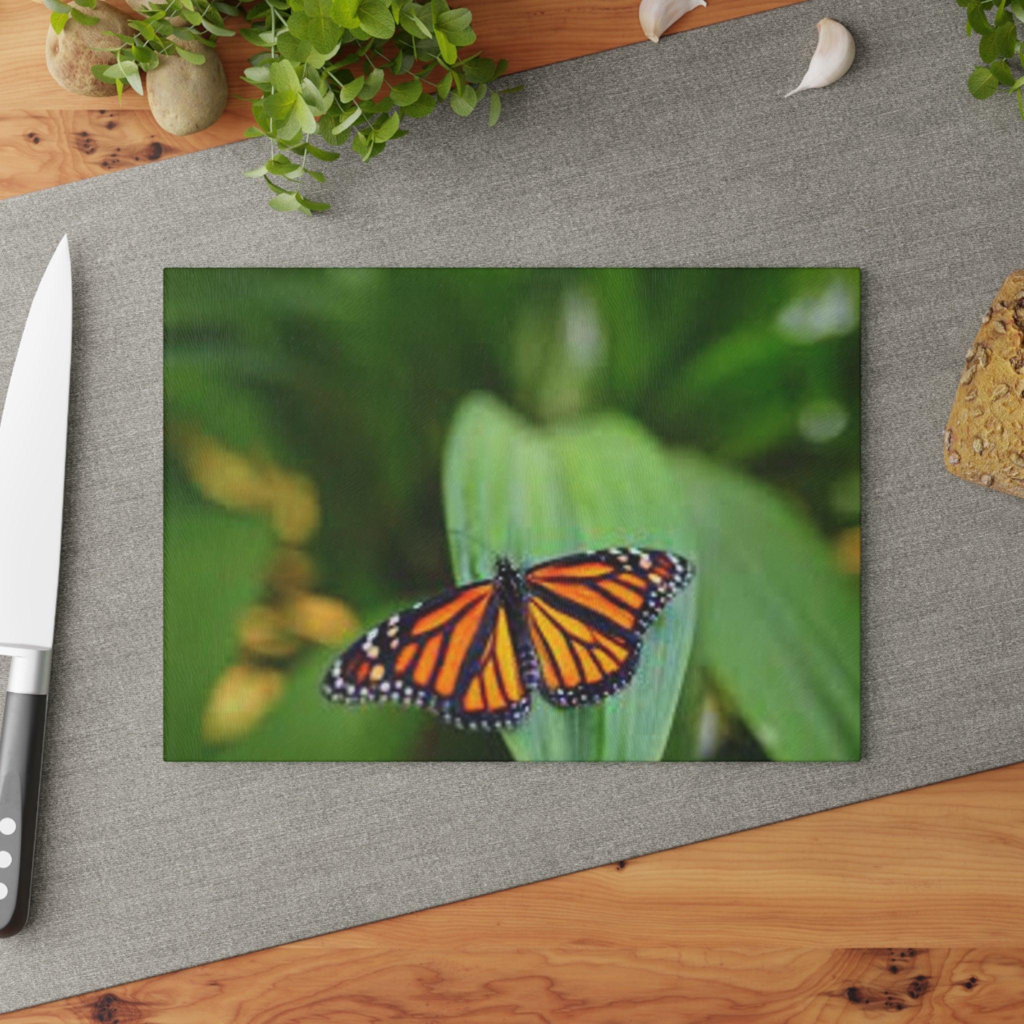 Abstract Black Geometric Art Glass Cutting Board | Kitchen Countertop Decor