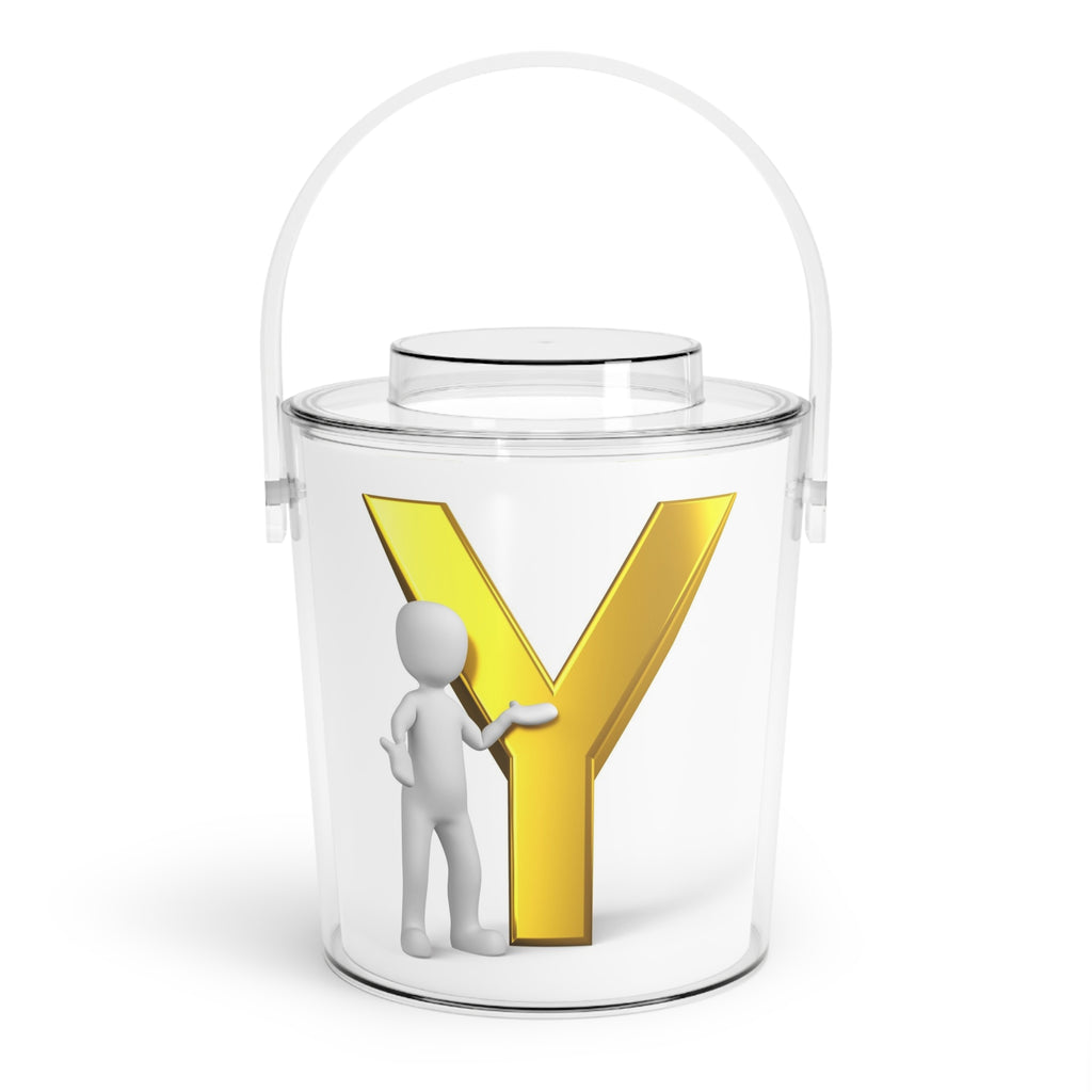 Gold Letter Y Cartoon Figure Ice Bucket | Ice Bucket with Tongs