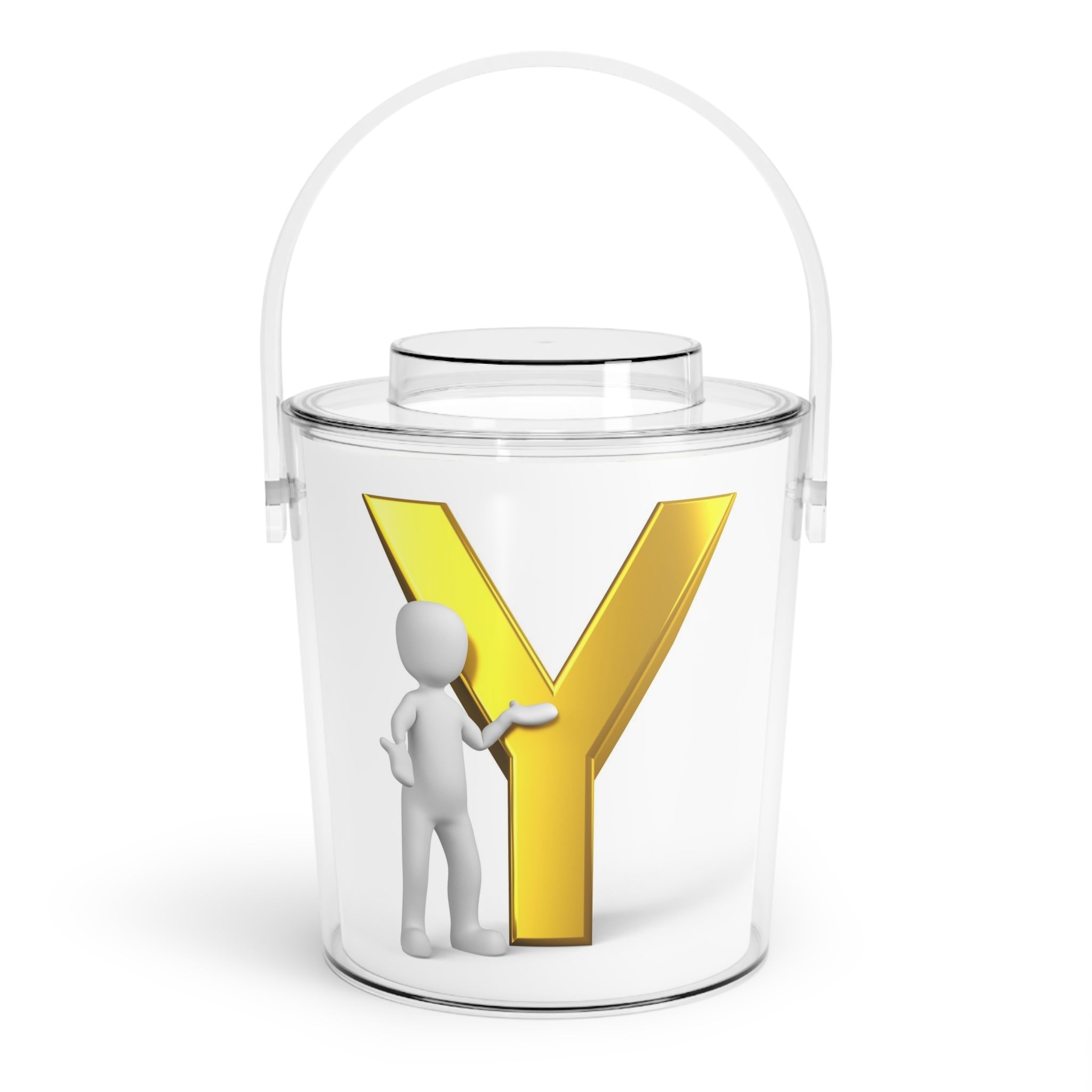 Gold Letter Y Cartoon Figure Ice Bucket | Ice Bucket with Tongs