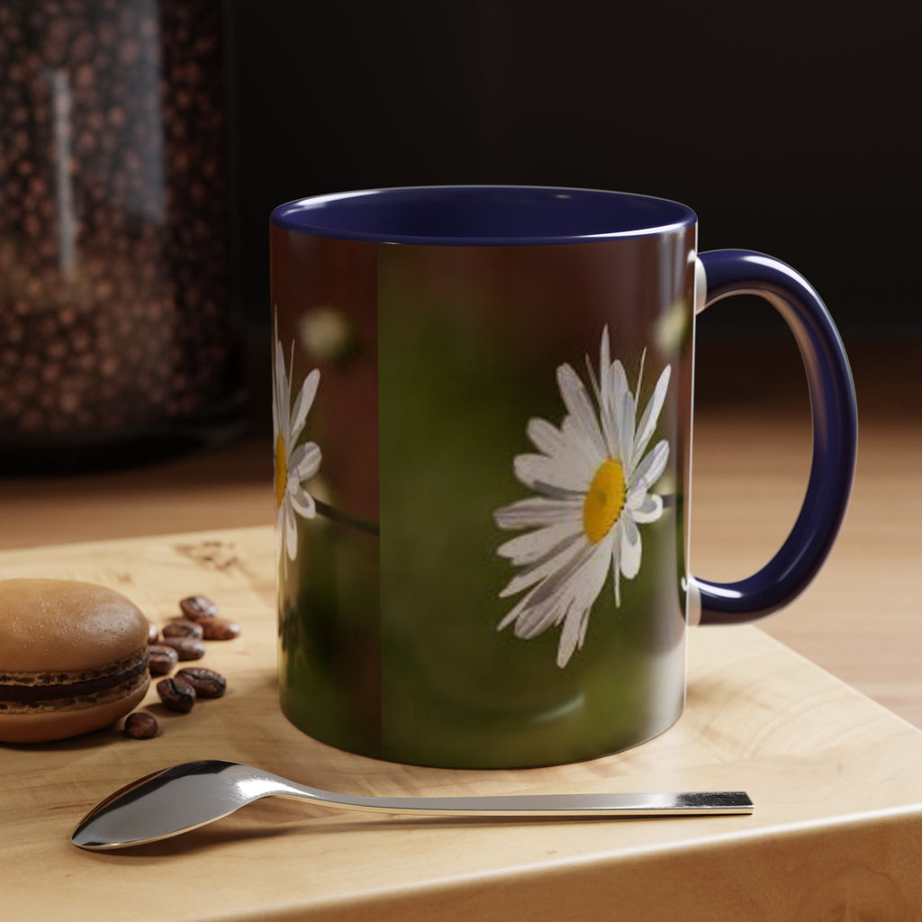 White Daisy Floral Accent Mug | 11oz or 15oz Ceramic