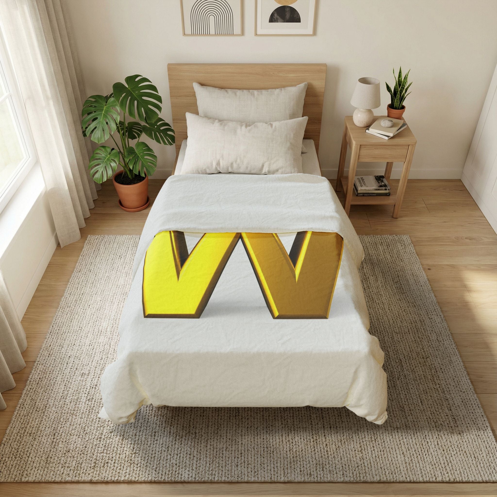 3D Gold Letter W Monogram Duvet Cover | Initial W Bedding