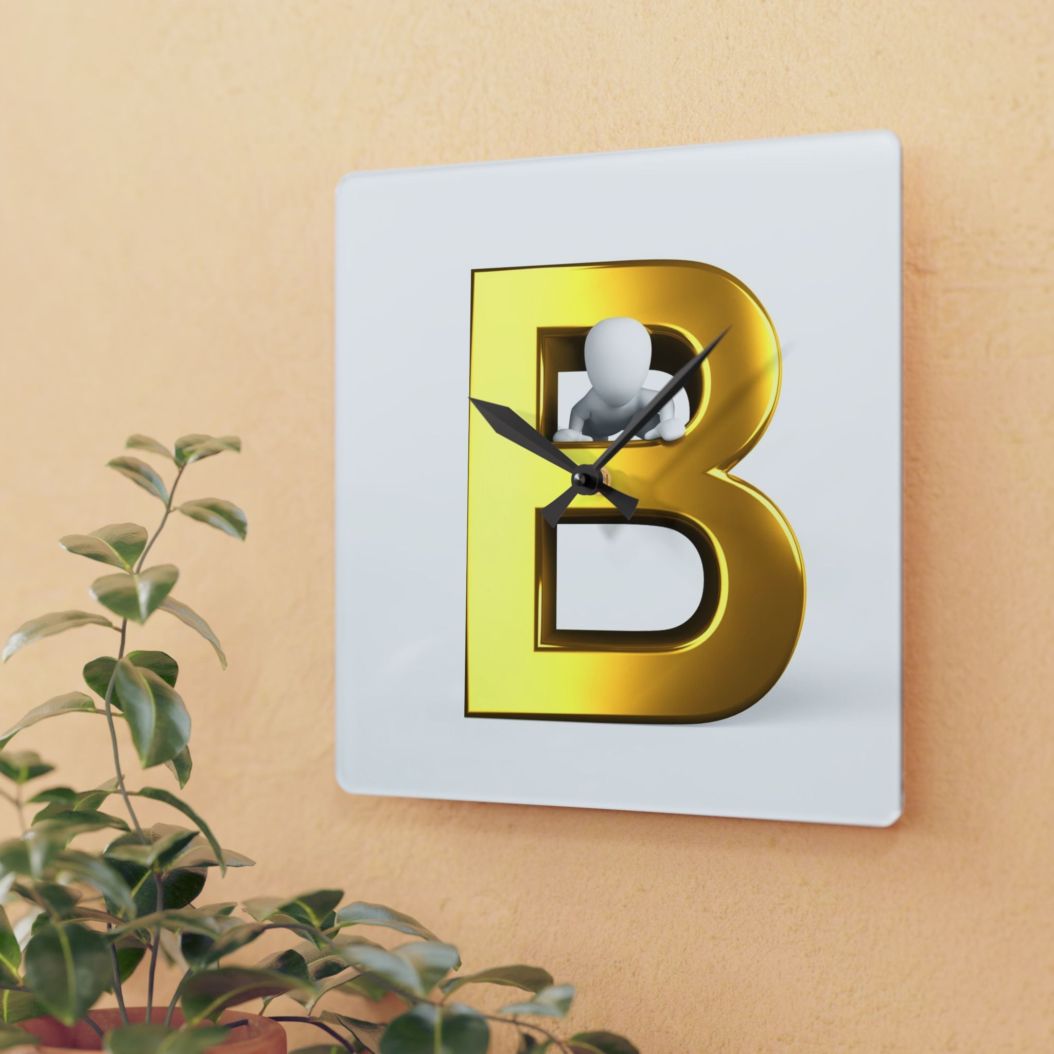 Gold Letter B Monogram Acrylic Wall Clock | Modern Initial Decor