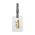 3D Stick Figure Pushing Gold Letter J Luggage Tag | Rectangle