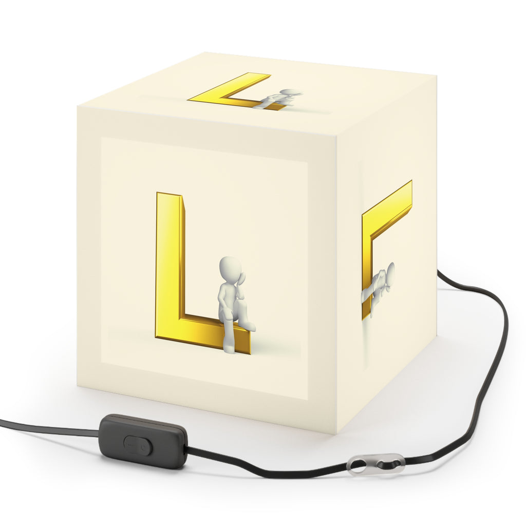 3D Stick Figure with Gold Letter L Light Cube Lamp | Modern Nursery Accent