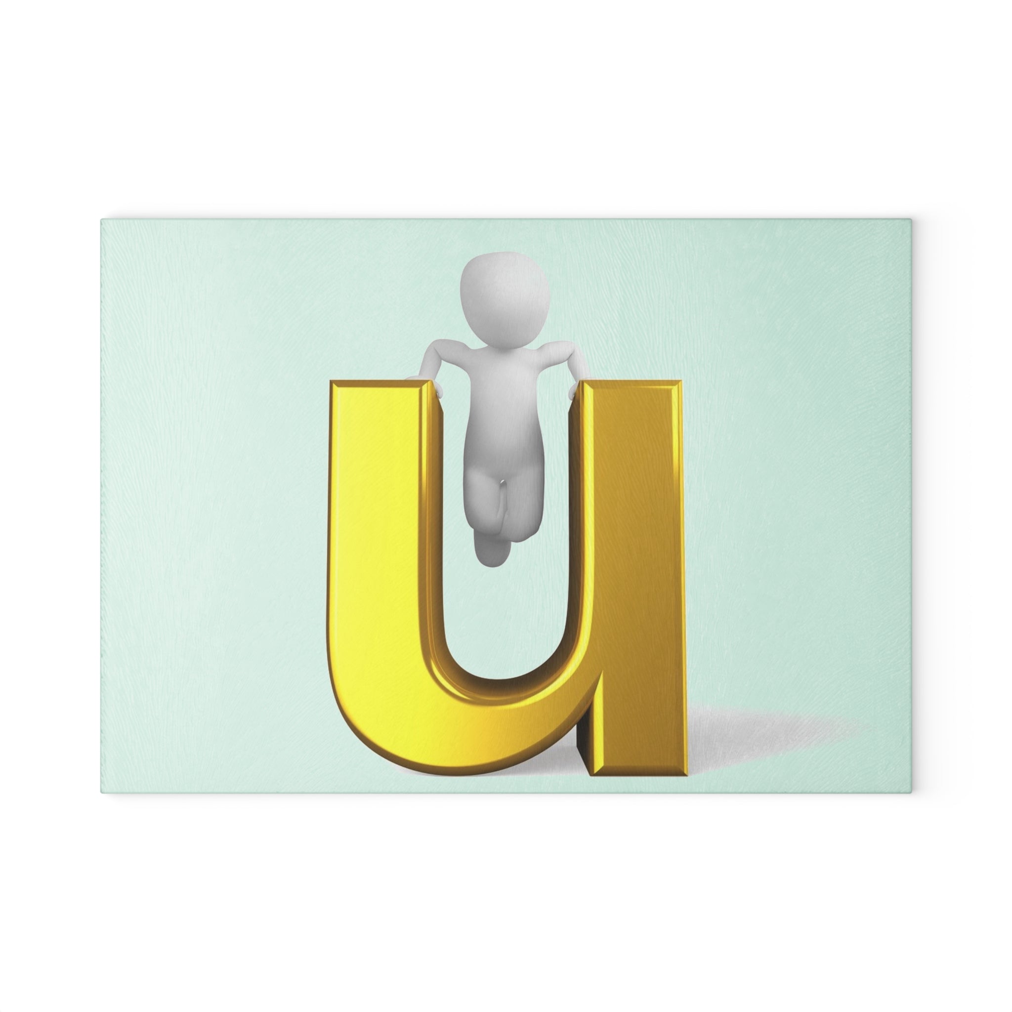 3D Gold Letter U with Figure Glass Cutting Board | Monogram Initial Kitchen Decor