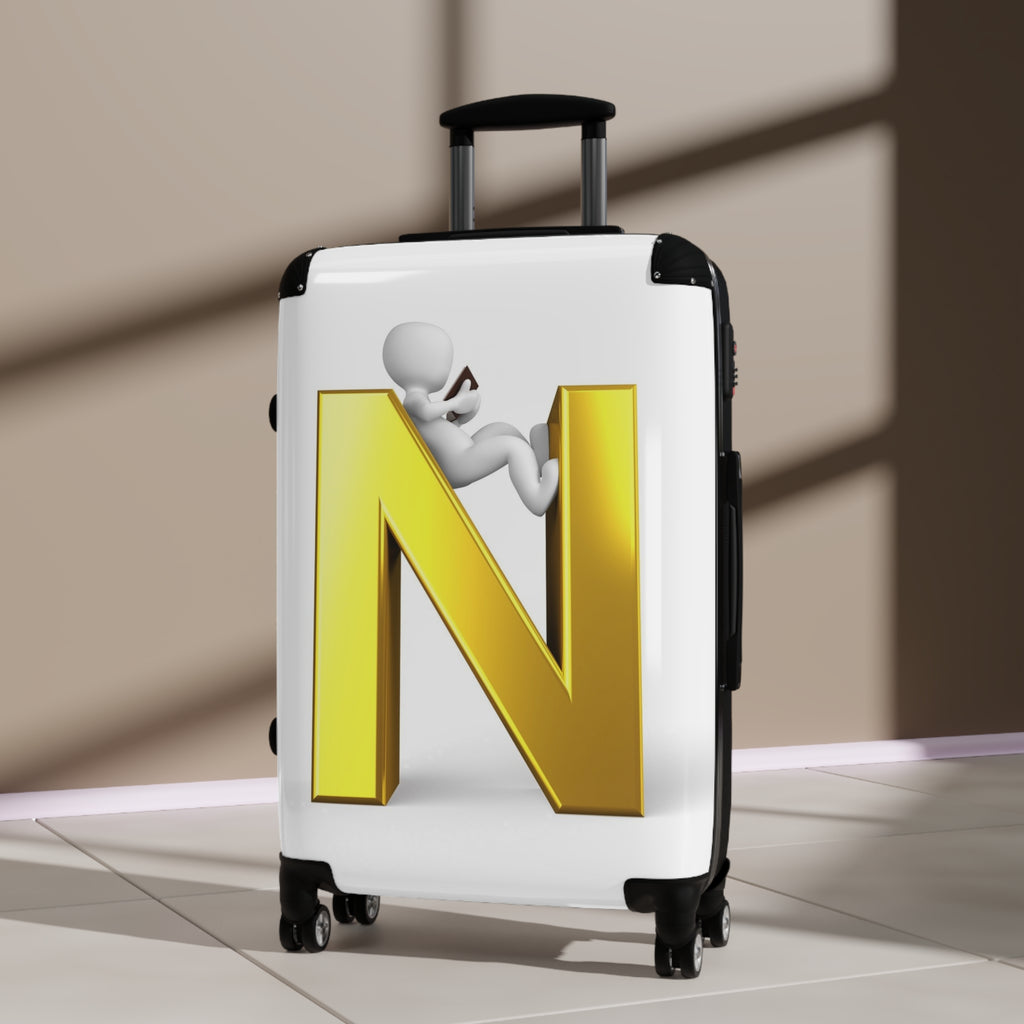 Golden Letter N Luggage Suitcase | Initial Monogram Travel Case