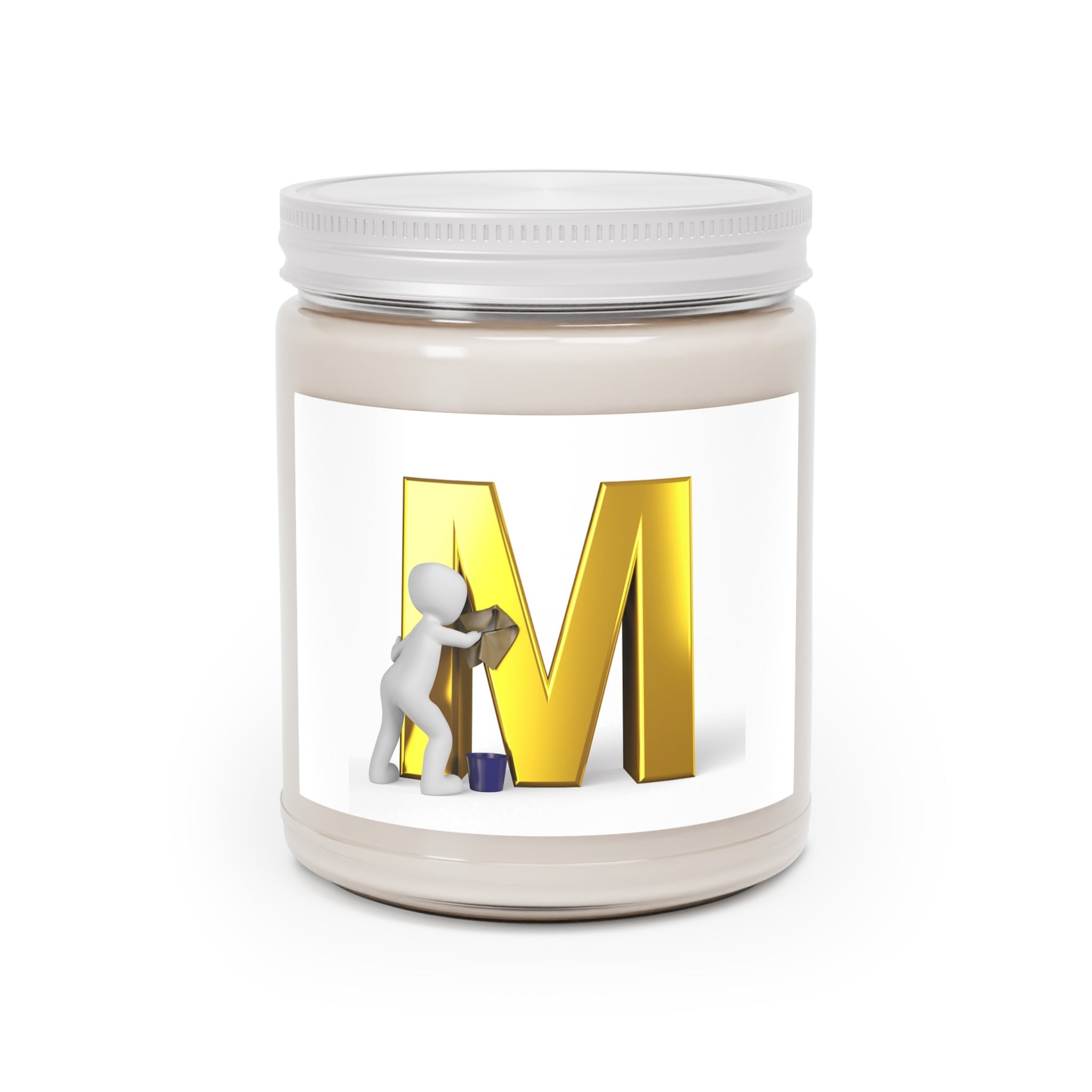 Bougie Monogramme Lettre M Dorée 9oz Cire de Soja | Couvercle Blanc