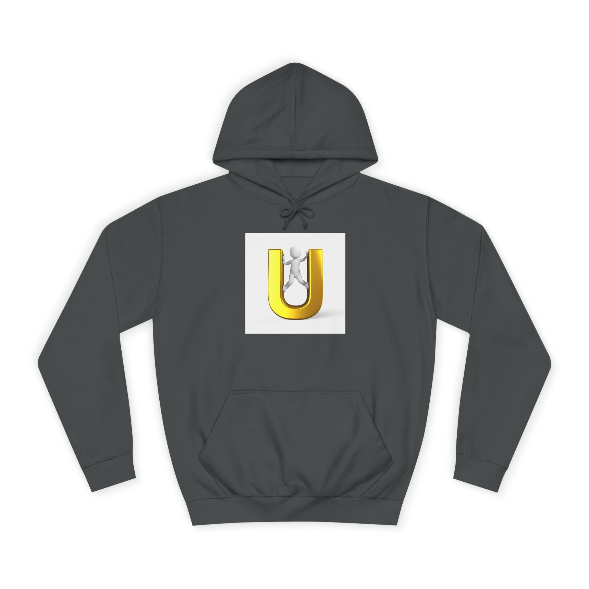 Sweat à capuche lettre U 3D Or | Sweat-shirt typographique bonhomme allumette grimpant