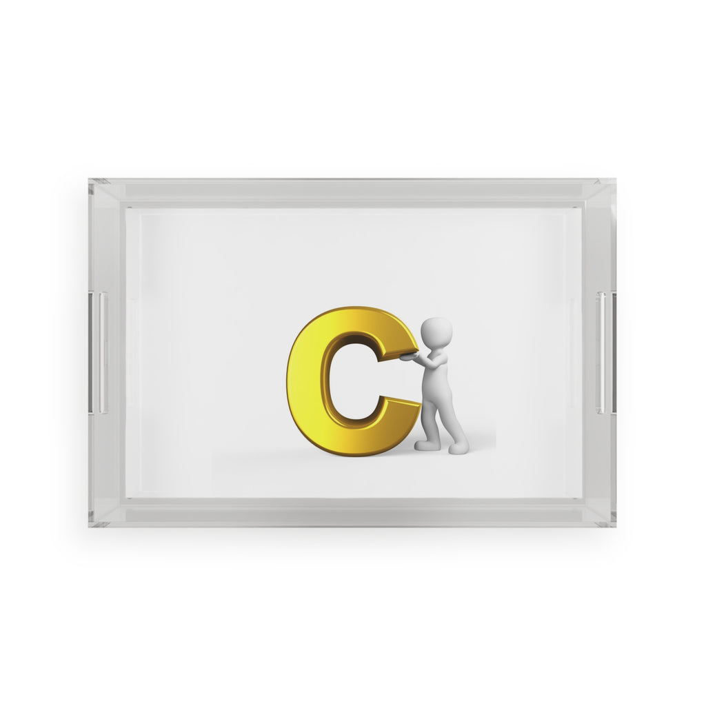 3D Figure with Gold Letter C Acrylic Serving Tray | Monogram Initial Decor