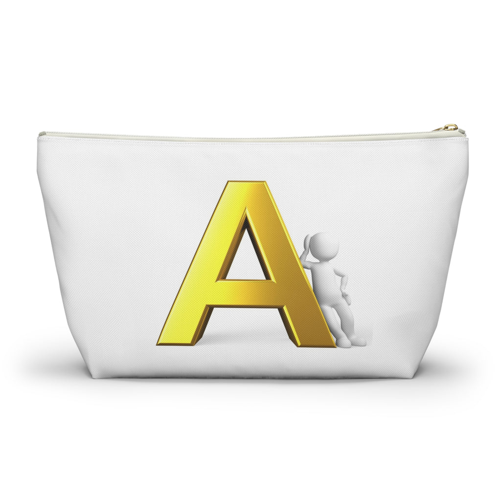 Gold Letter A Monogram Accessory Pouch | T-Bottom Cosmetic Bag