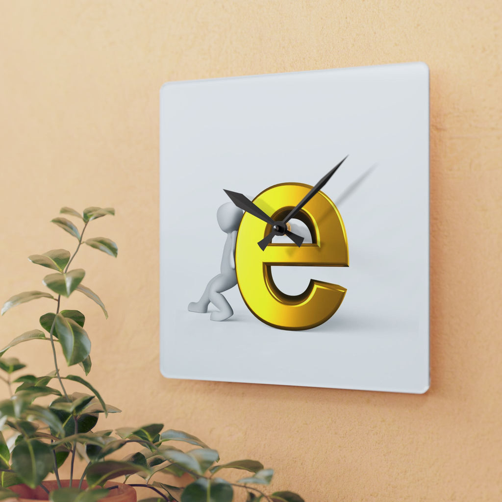 3D Gold Letter E with Figure Acrylic Wall Clock | Modern Alphabet Decor