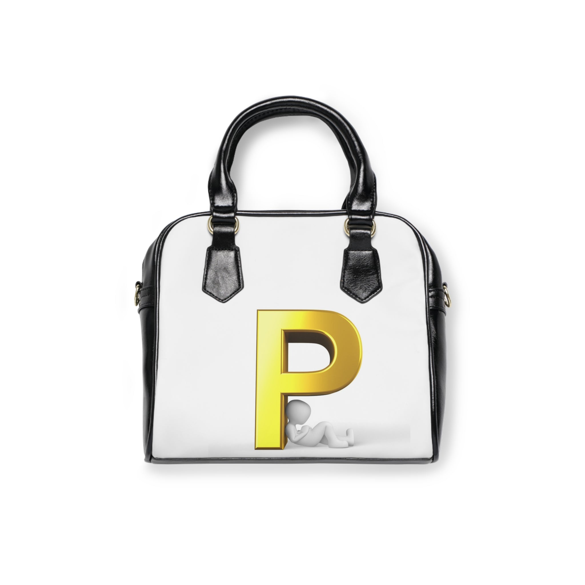 Gold Letter P Initial Shoulder Handbag | Monogram P Purse, White Black Accent