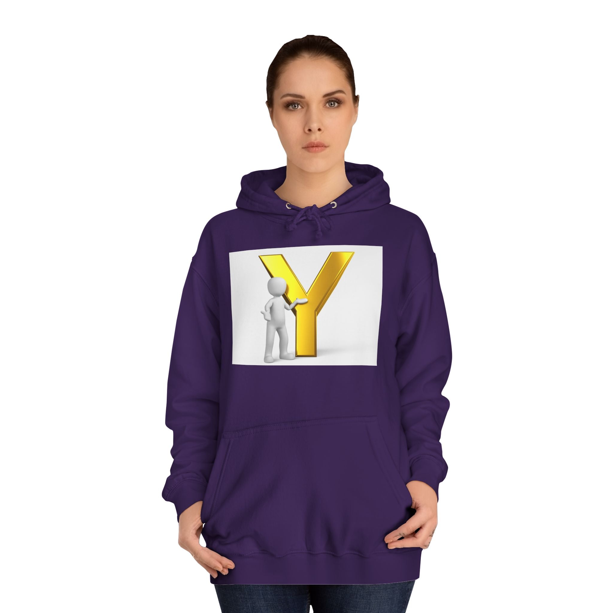 3D Gold Letter Y with Figure Hoodie | Initial Monogram Sweatshirt