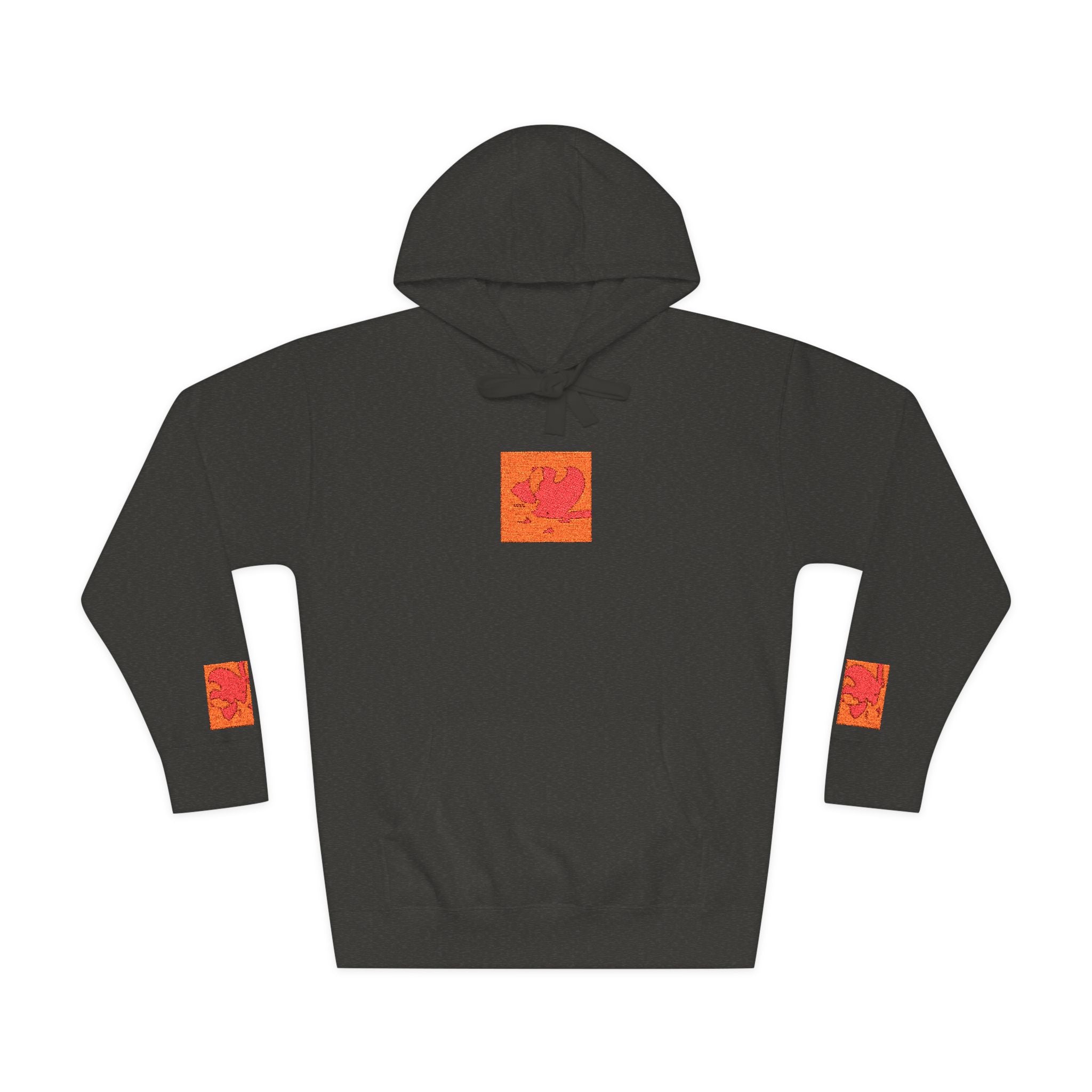 Orange Phoenix Pixel Art Hoodie | Square Chest & Sleeve Patch