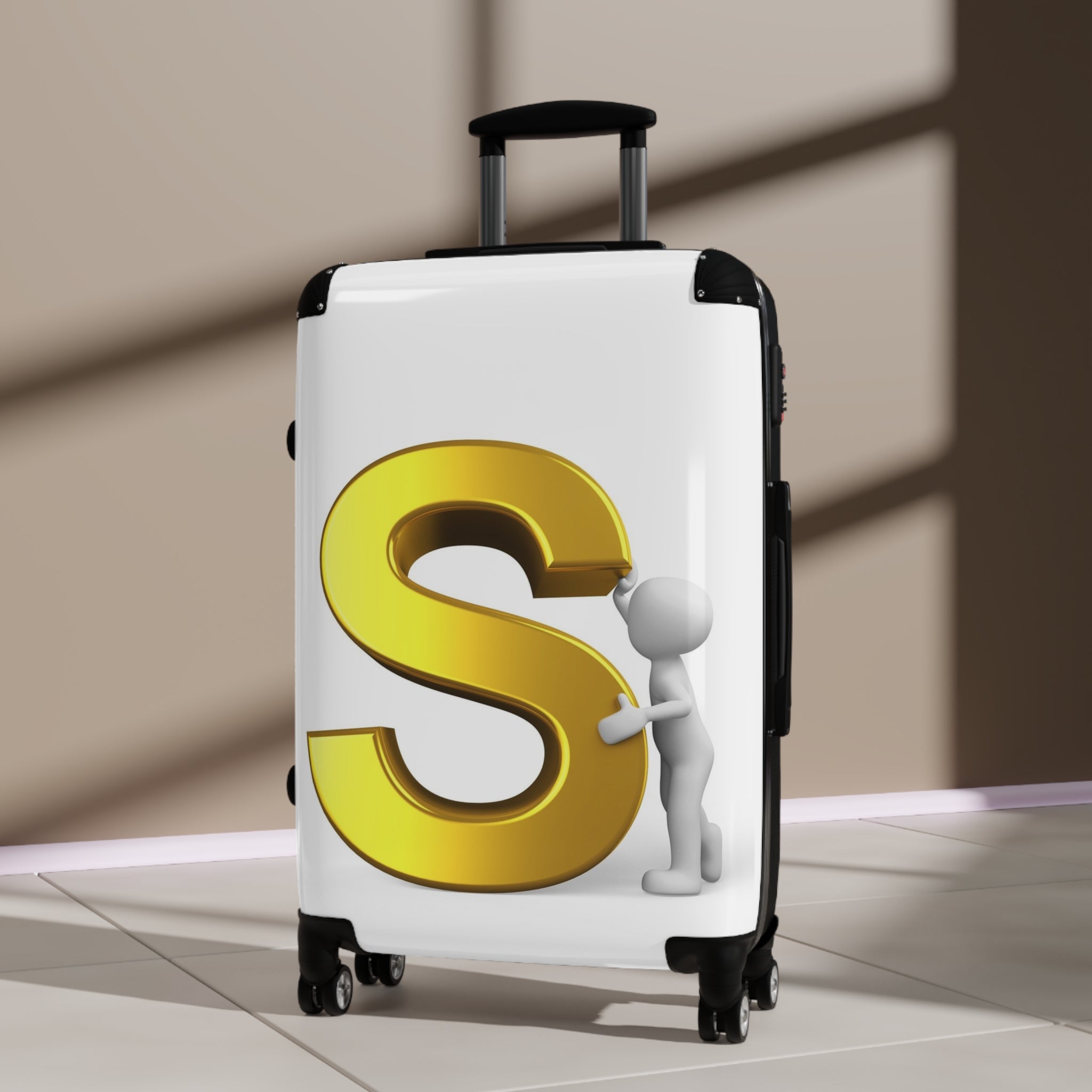 Gold Letter S Monogram Suitcase | Personalized Initial Luggage