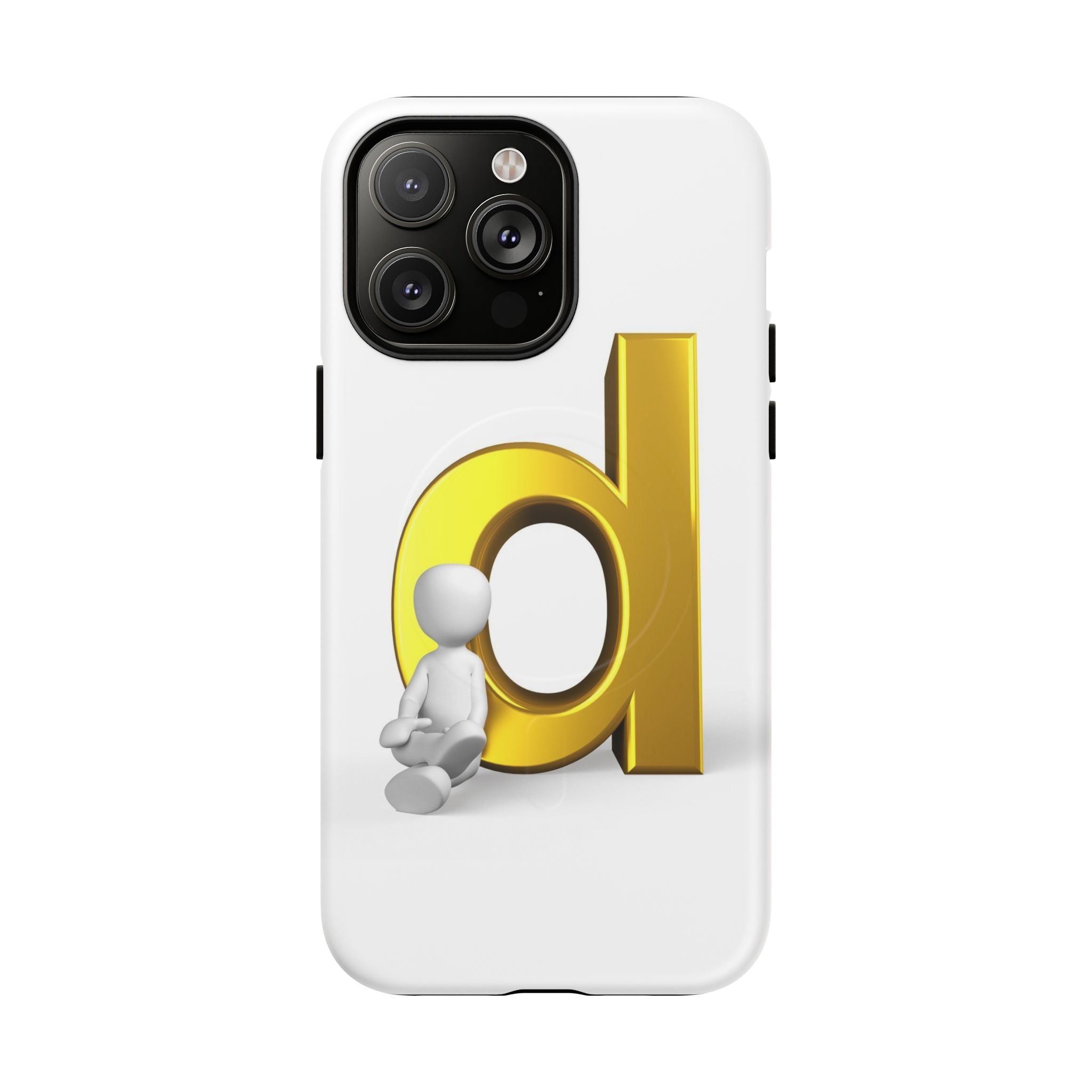 Coque de téléphone Lettre D dorée avec personnage assis | Coque magnétique