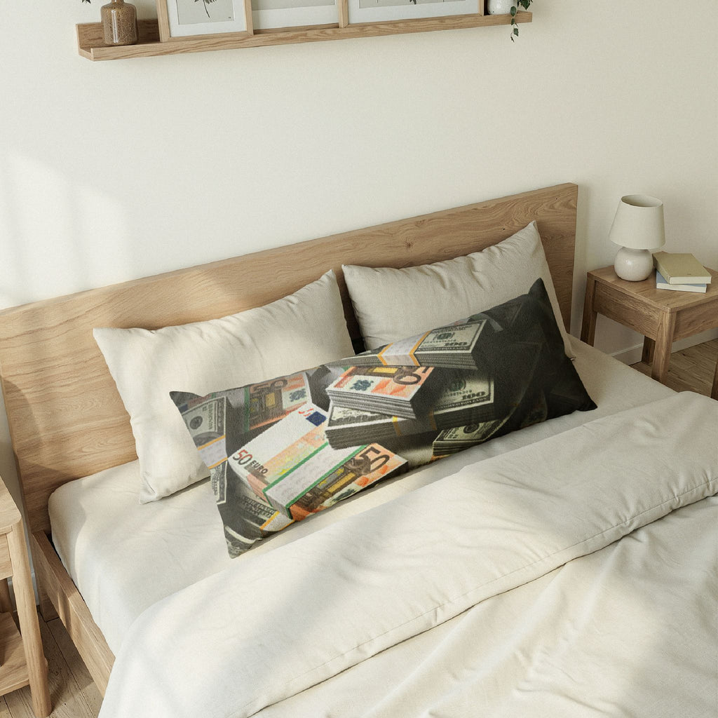Stacked Money Print Body Pillow | Cash, Dollar Bills, Luxury