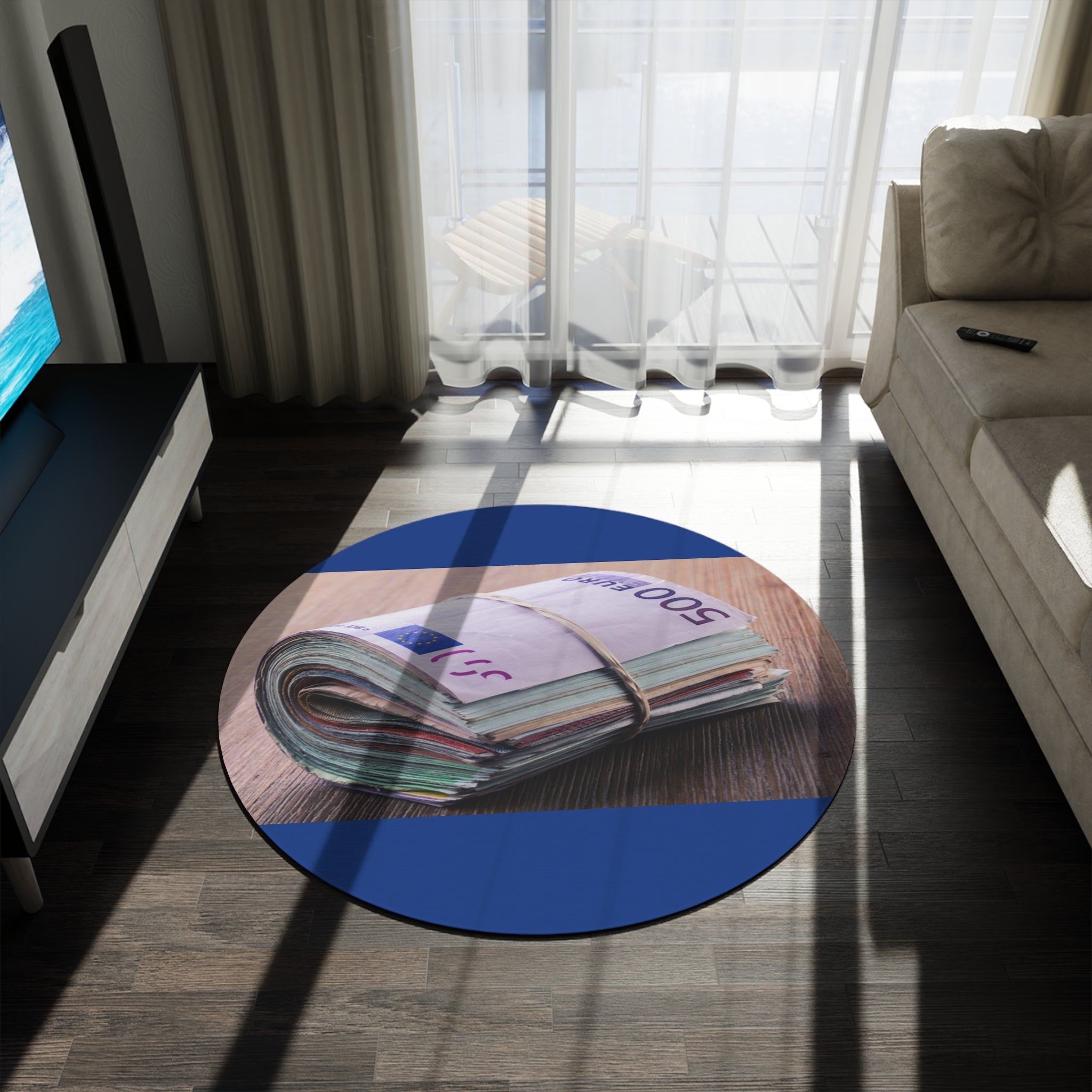 Stack of Euro Banknotes Round Rug | Money Print Floor Mat