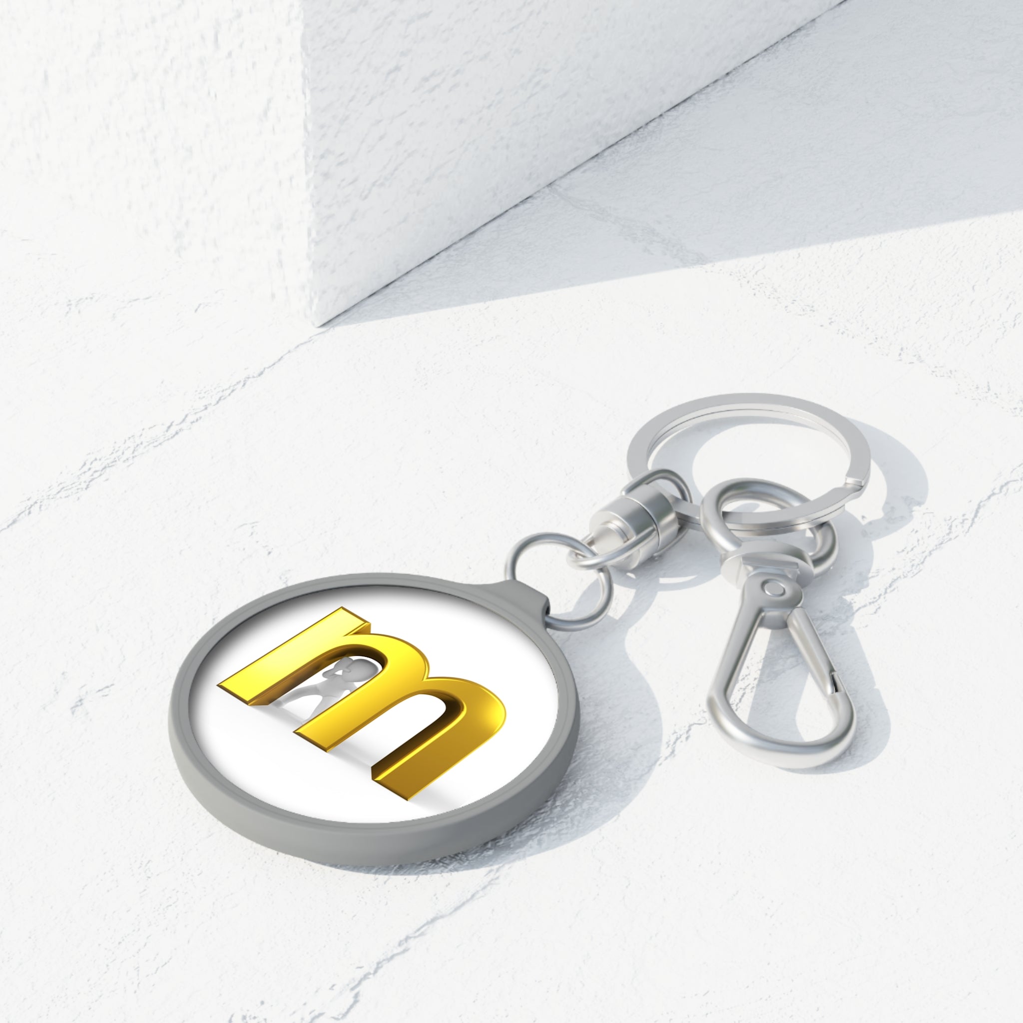 Gold 3D Letter M keyring tag | Monogram Keychain