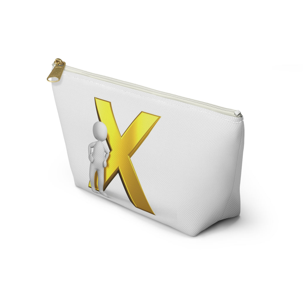 Gold Letter X with Stick Figure Accessory Pouch | T-Bottom Zipper Pouch