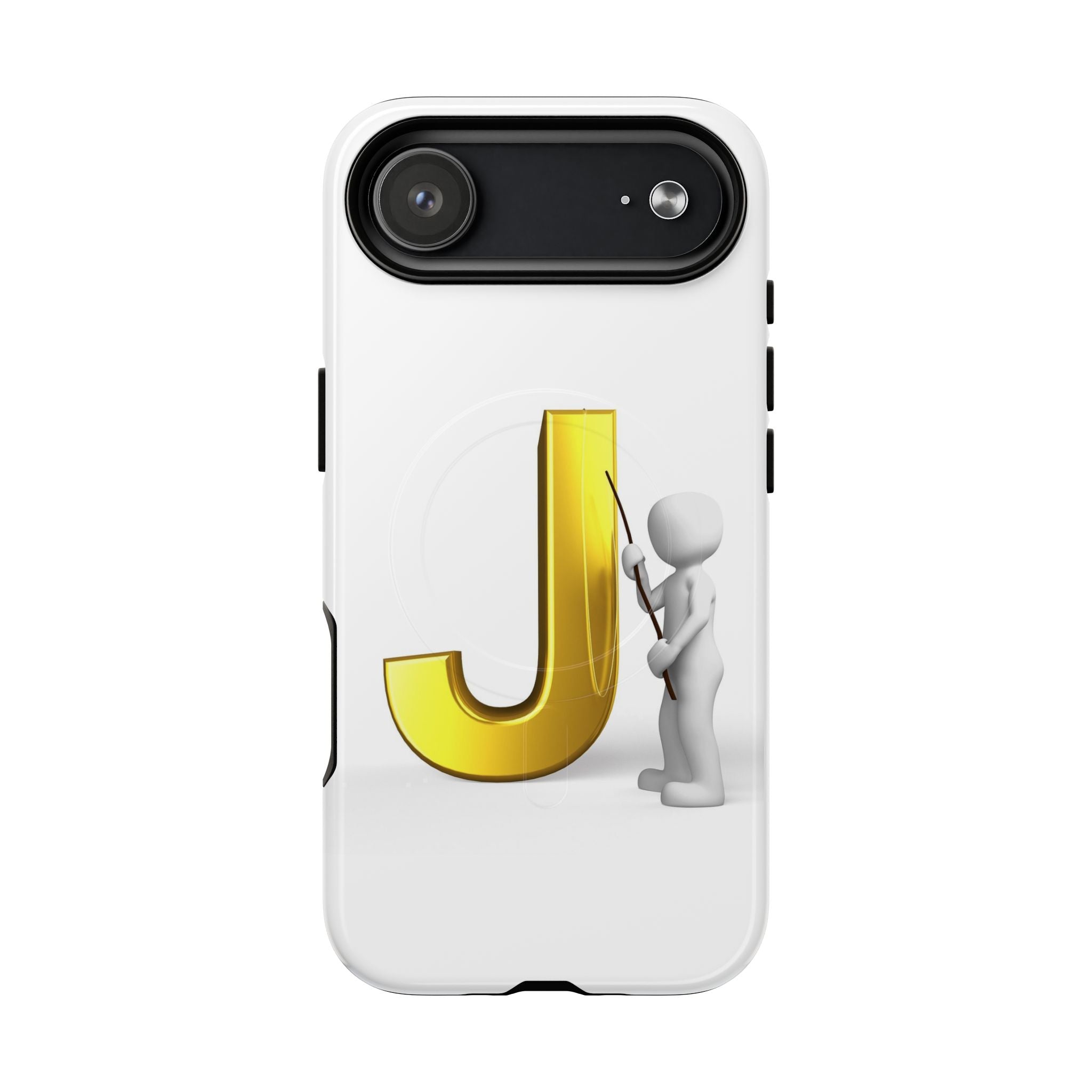 Coque de téléphone aimantée résistante dorée avec lettre J et figure de peintre