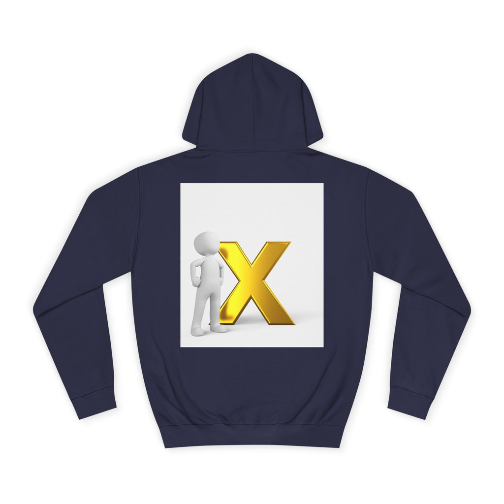 3D Figure Leaning on Gold X Hoodie | Letter X Initial Pullover