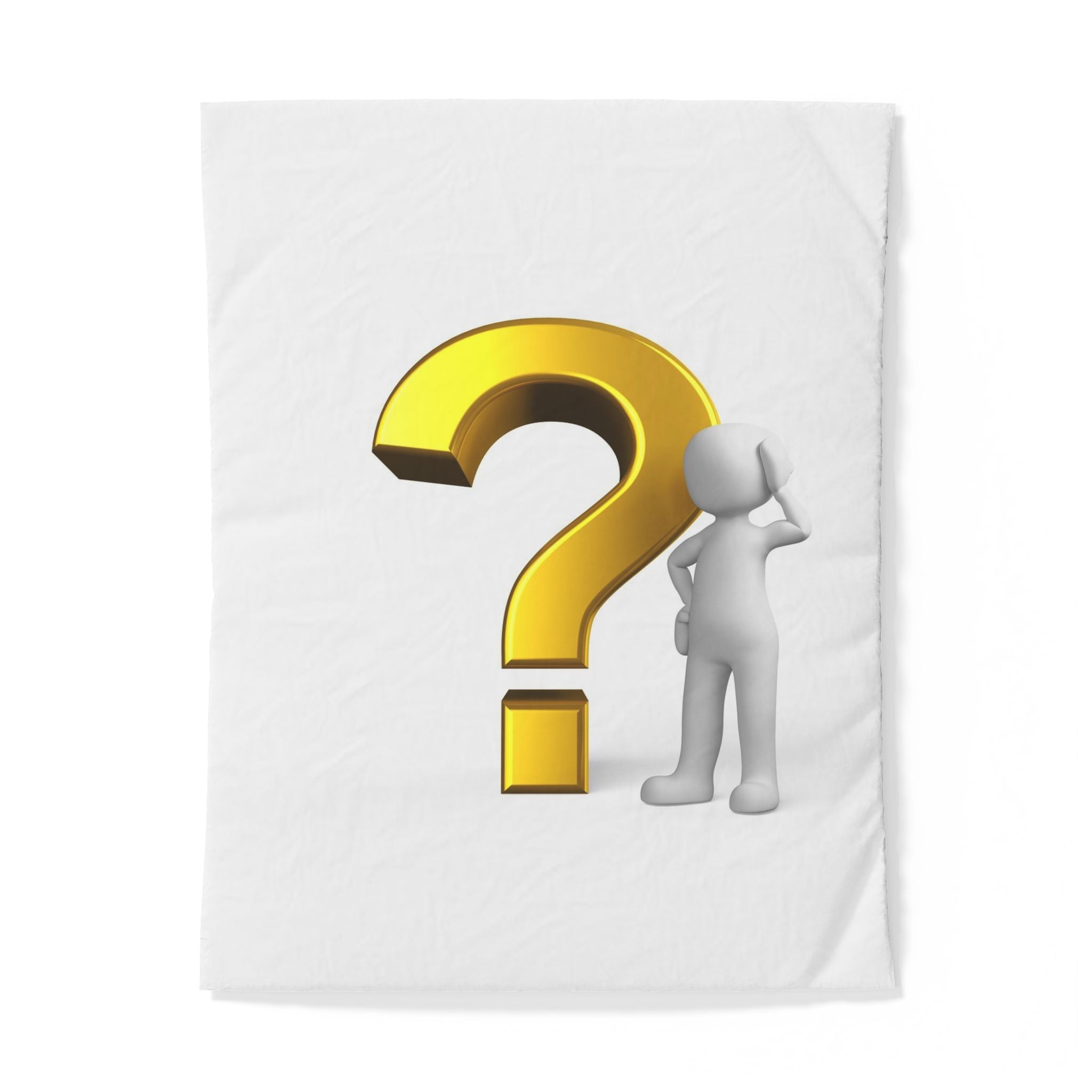 Housse de Couette Point d'Interrogation Doré 3D avec Figure Pensante | Coton Blanc