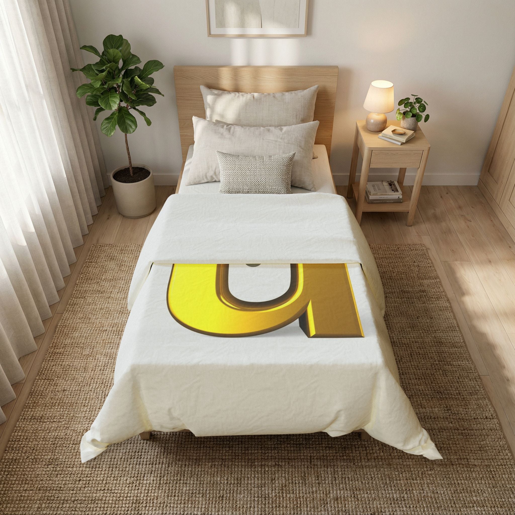 Gold Letter U with 3D Figure Duvet Cover | Monogram Initial Bedding