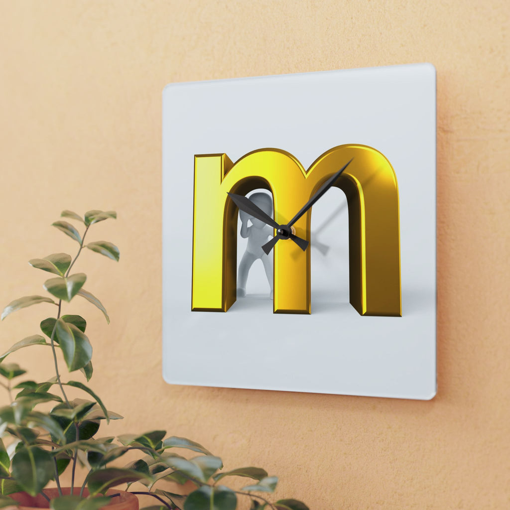 Gold Letter M Acrylic Wall Clock | Modern Monogram Decor