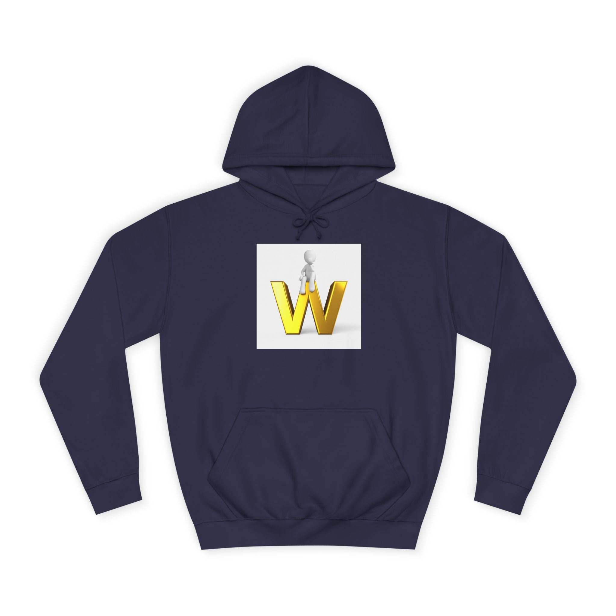 Sweat à capuche lettre W dorée 3D avec figurine assise | Sweat-shirt initiale W