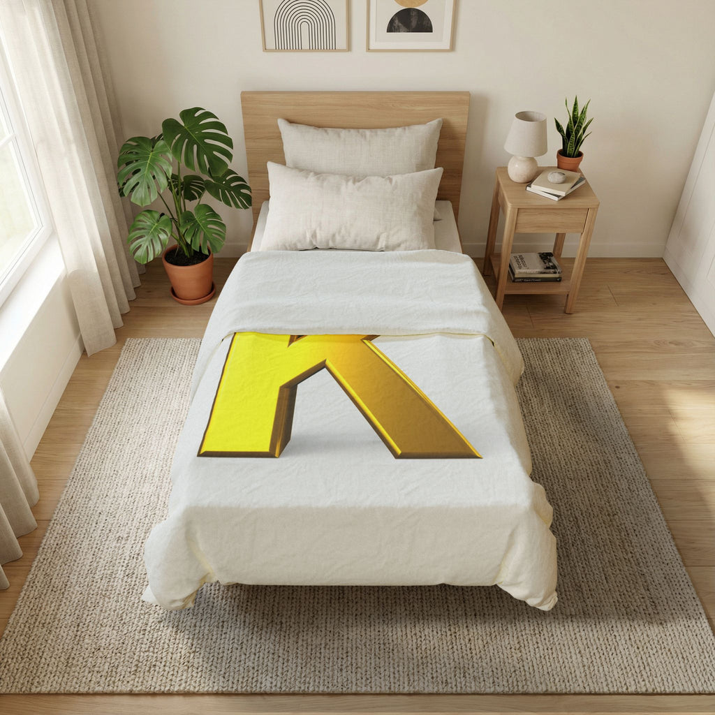 Gold 3D Letter K duvet cover | Monogram Cotton Duvet Cover