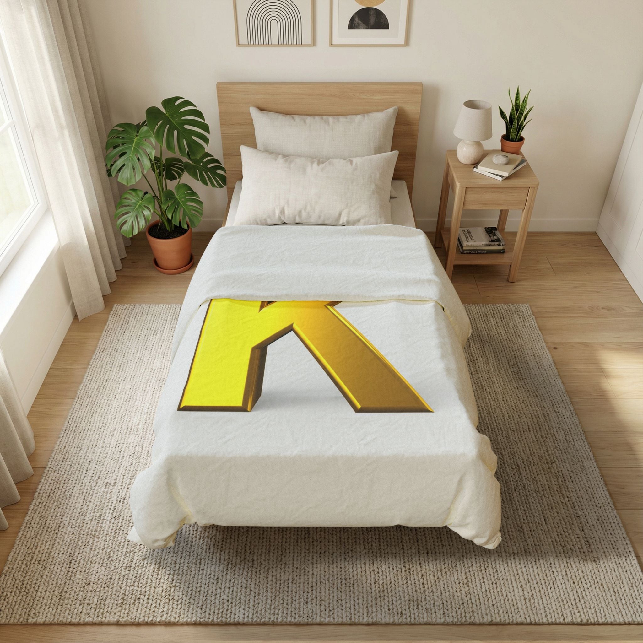 Gold 3D Letter K duvet cover | Monogram Cotton Duvet Cover