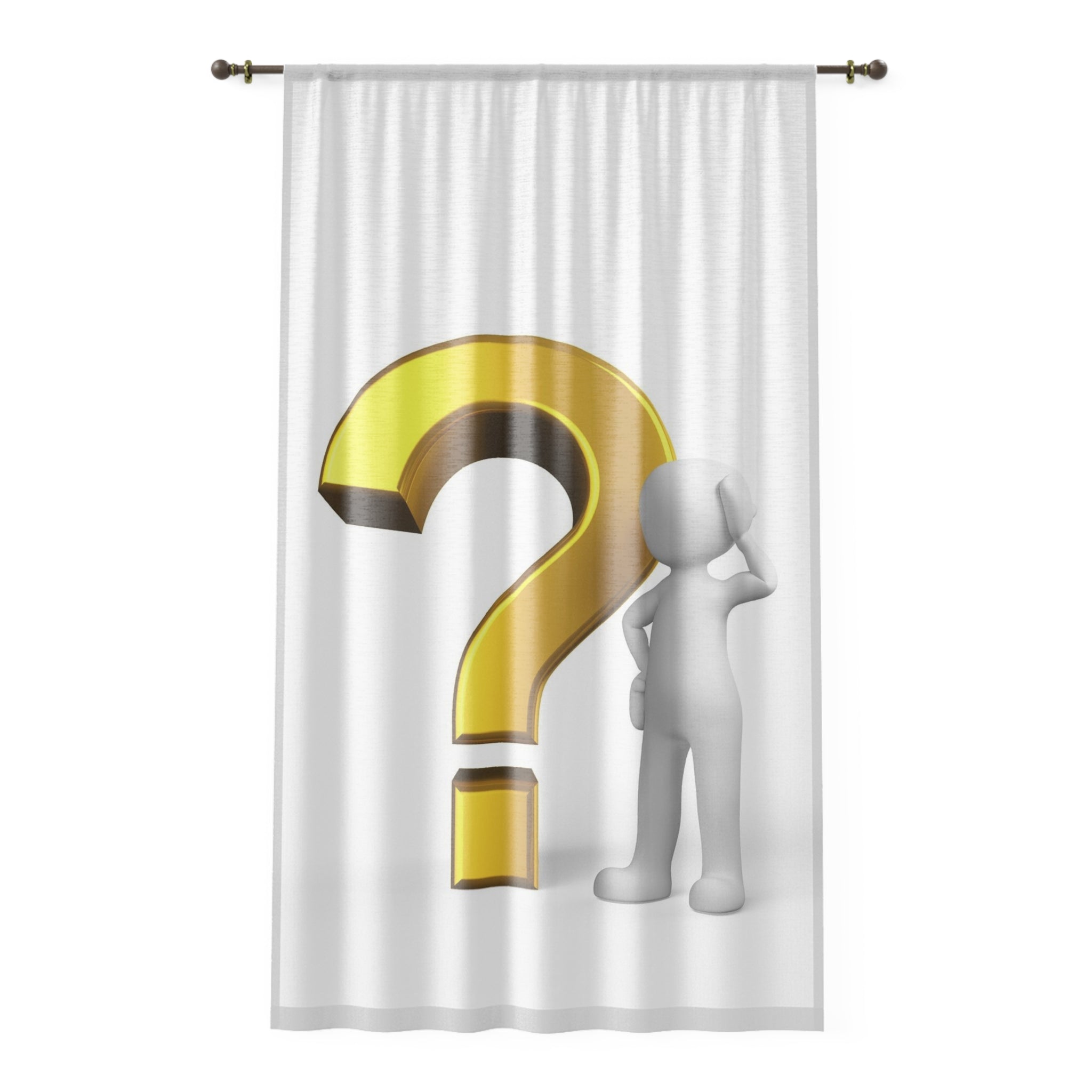 3D Question Mark Figure Window Curtain | Sheer Decorative Panel, Curious Design