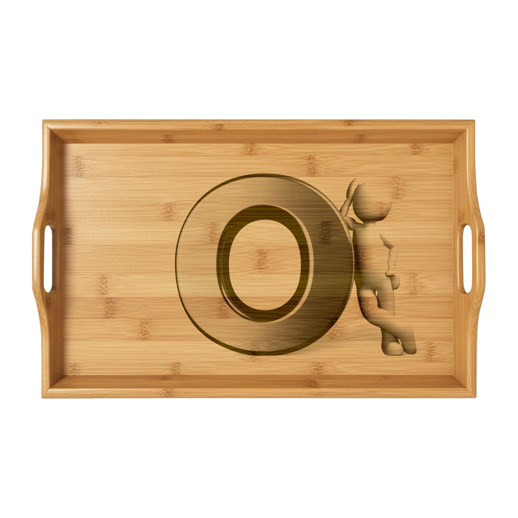 Gold Glyph O Letter bamboo serving tray | engraved monogram home decor