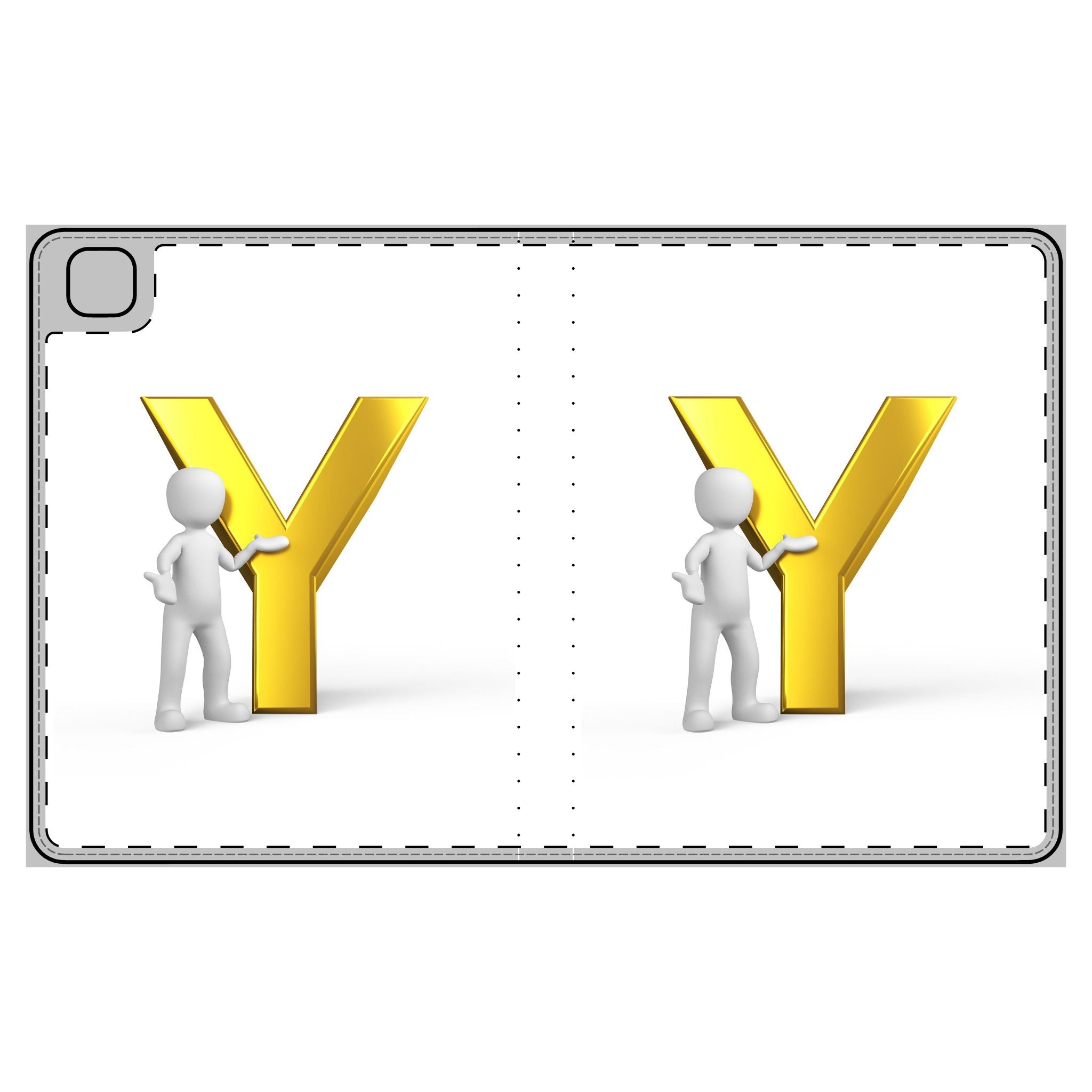 3D Character with Gold Letter Y Tablet Folio Case | Alphabet Initial