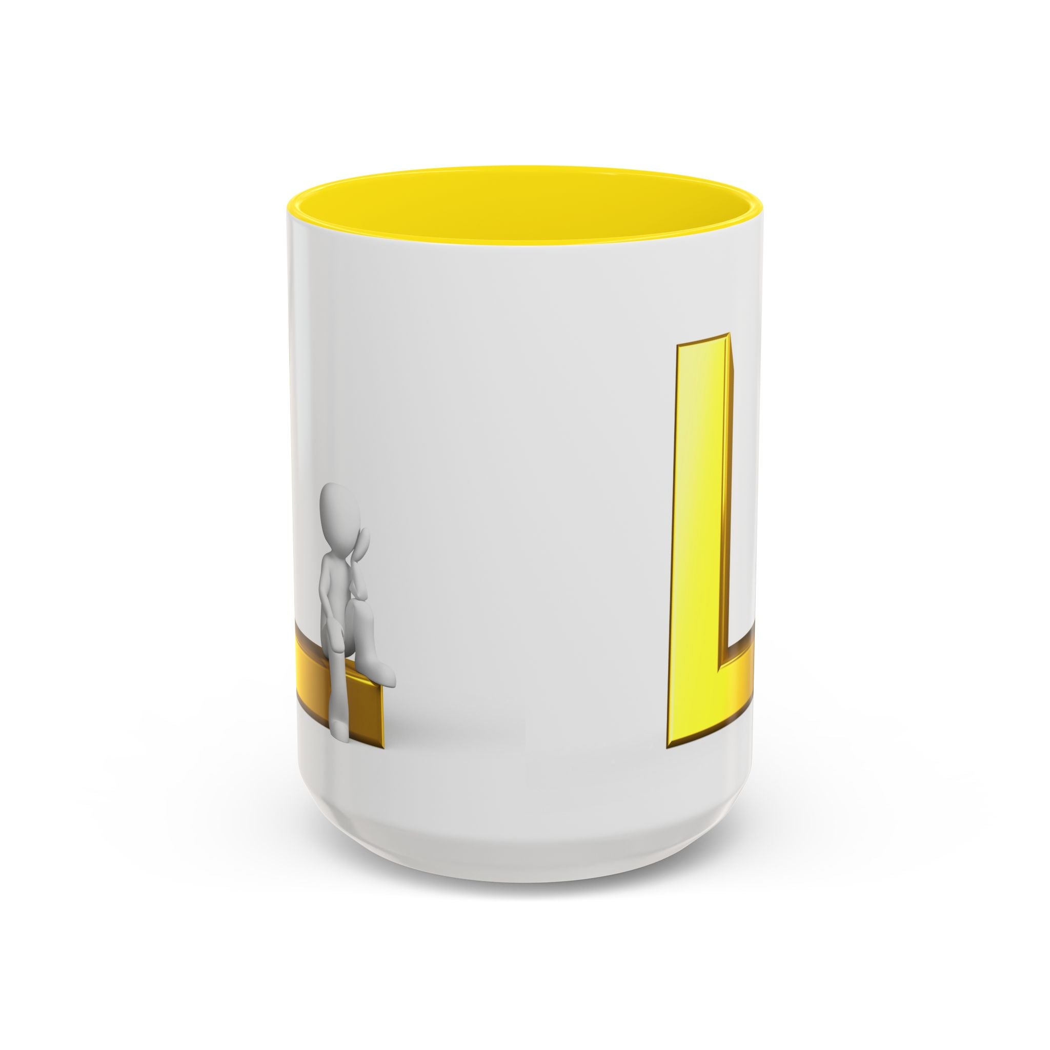 Mug 3D Personne assise sur la lettre L en Or | Mug à anse colorée 325ml 444ml