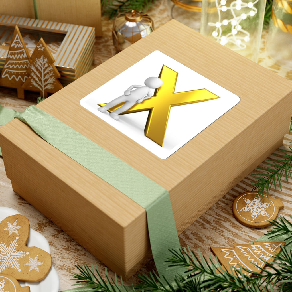 Gold X with 3D Stick Figure Sticker, Kiss-Cut Sticker