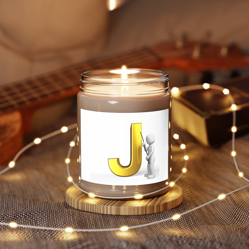 Gold Letter J Initial Candle, Soy Candle 9oz