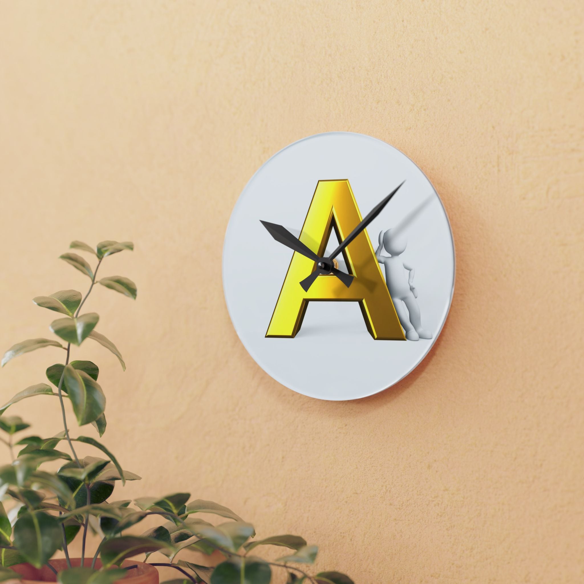 Gold Letter A monogram Acrylic Wall Clock | Initial A decor