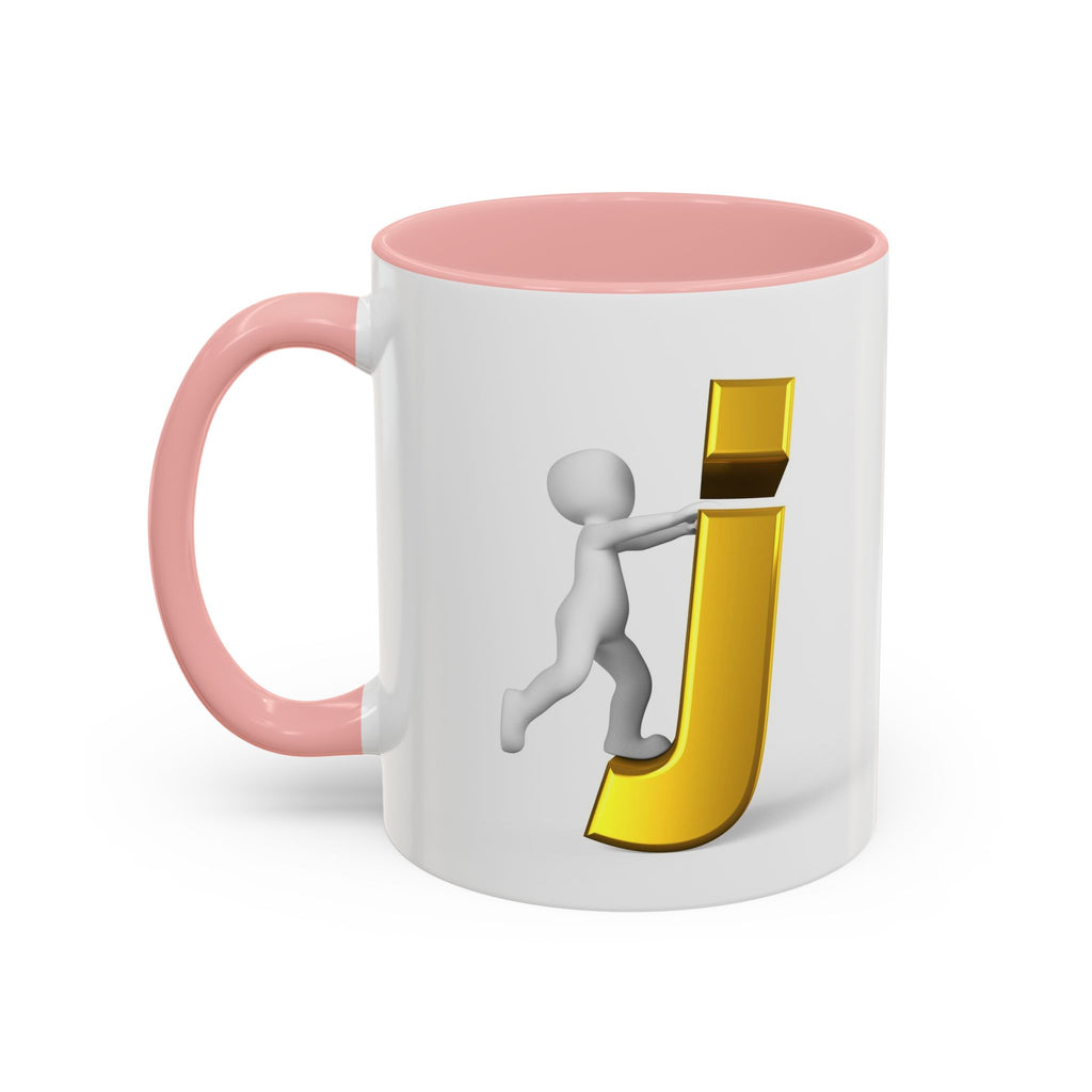 Tasse avec figurine 3D bâton poussant la lettre J dorée | Tasse à café