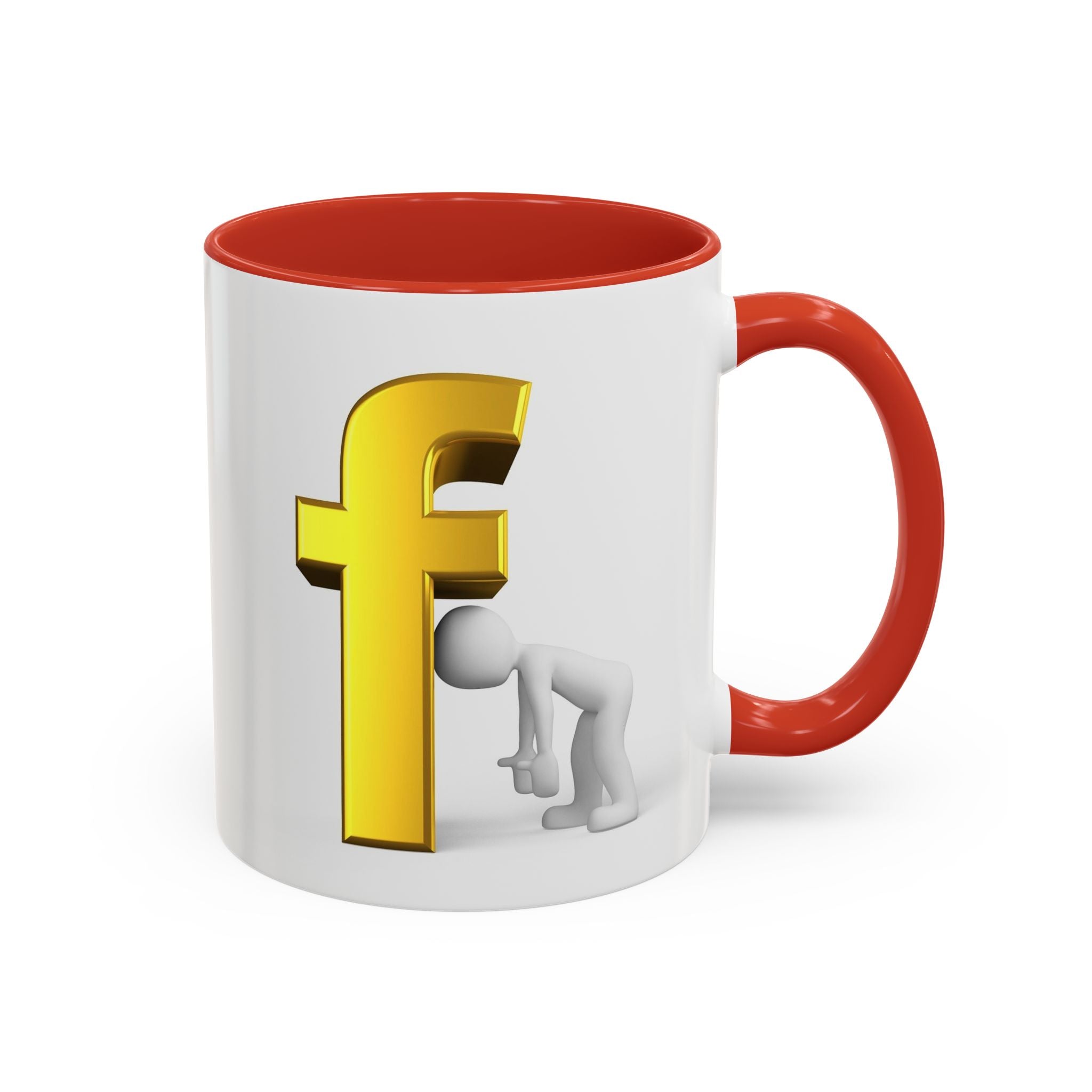 3D Tiny Figure Leaning on Gold Letter F Mug | Accent Coffee Mug