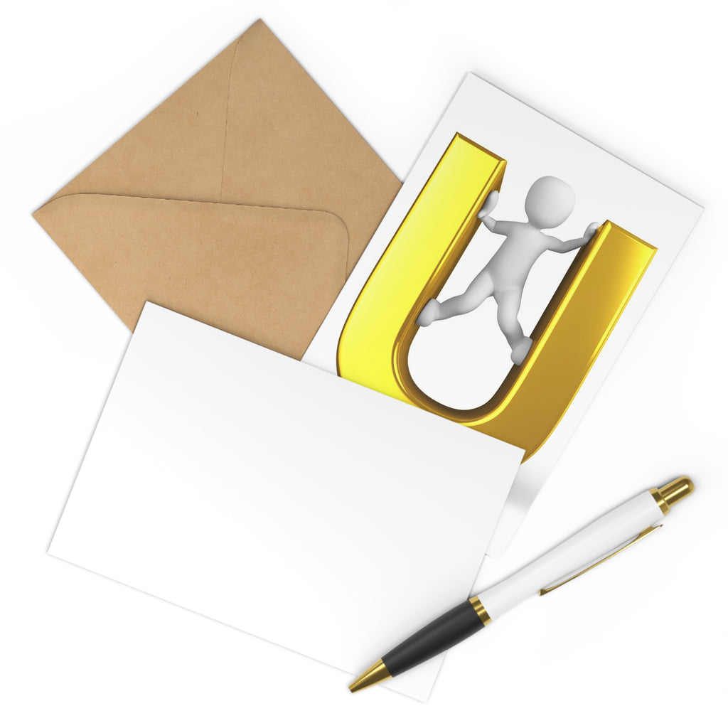 Gold 3D Letter U Postcards (7 pcs) | Alphabet Stationery