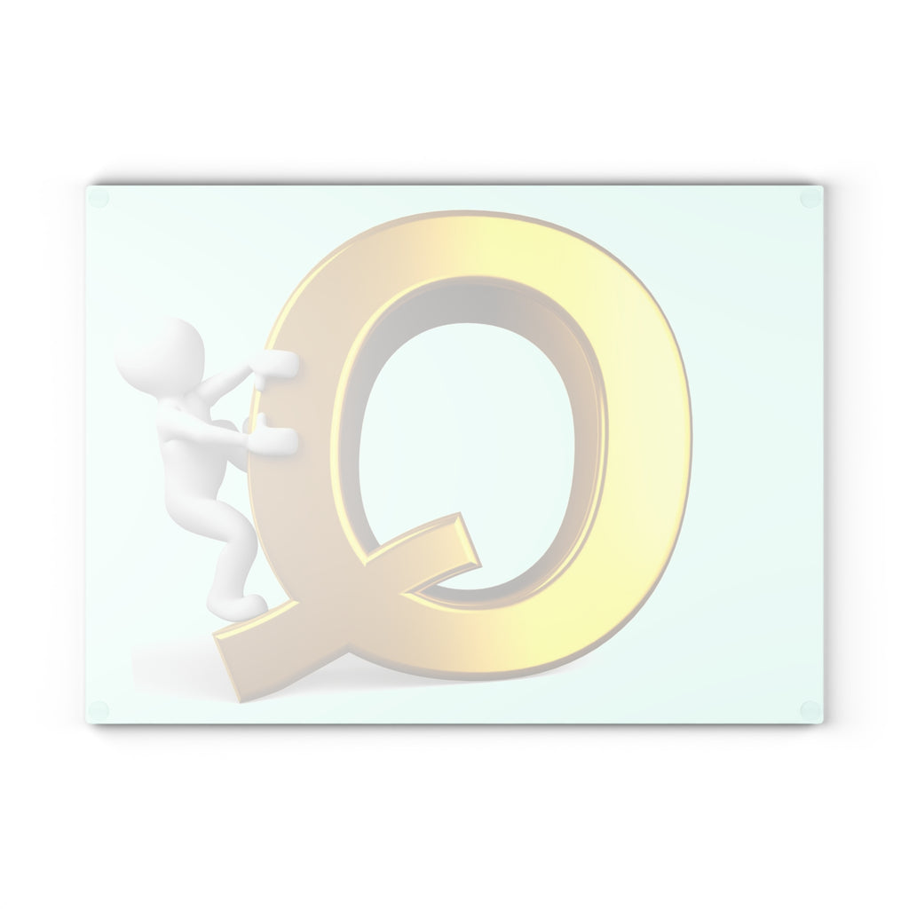 Gold Letter Q with Climber Glass Cutting Board | Monogram Initial Kitchen