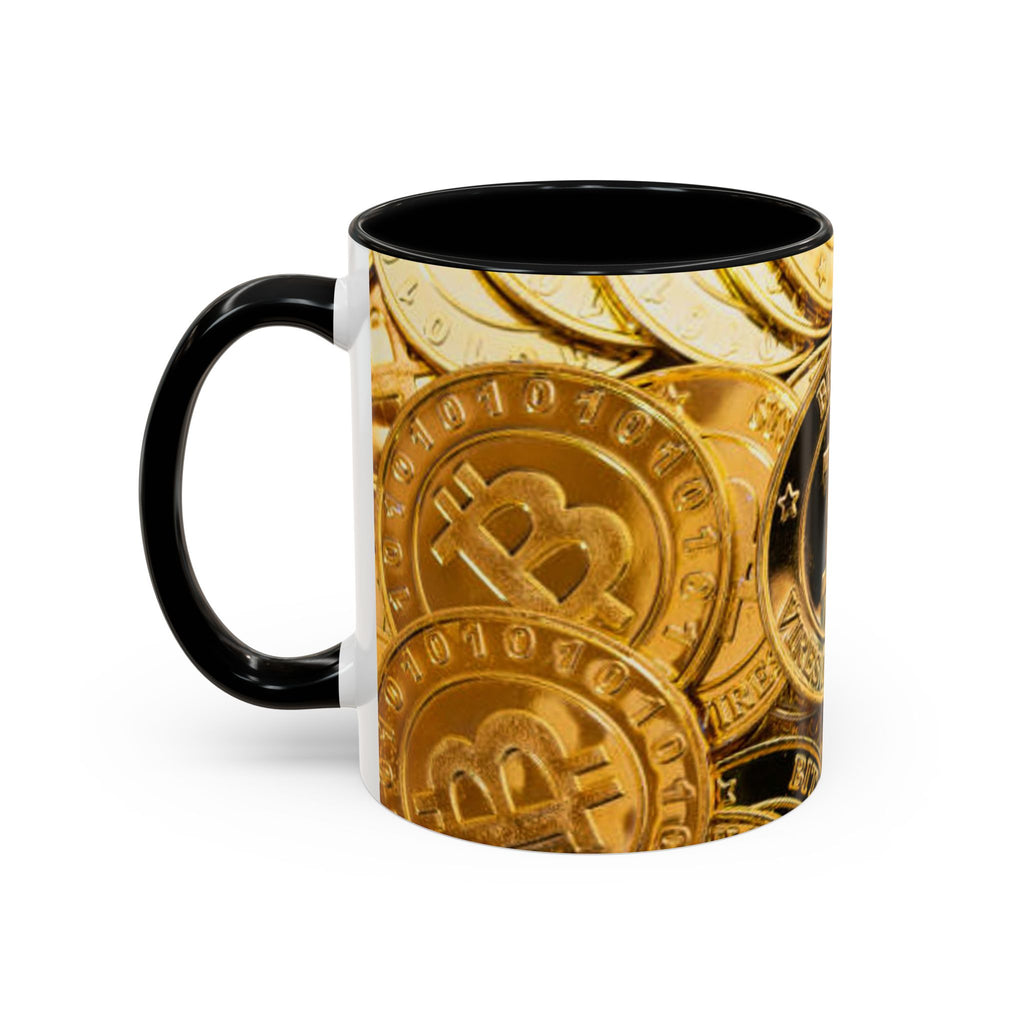 Bitcoin Coin Pattern Accent Coffee Mug | Cryptocurrency Coffee Mug