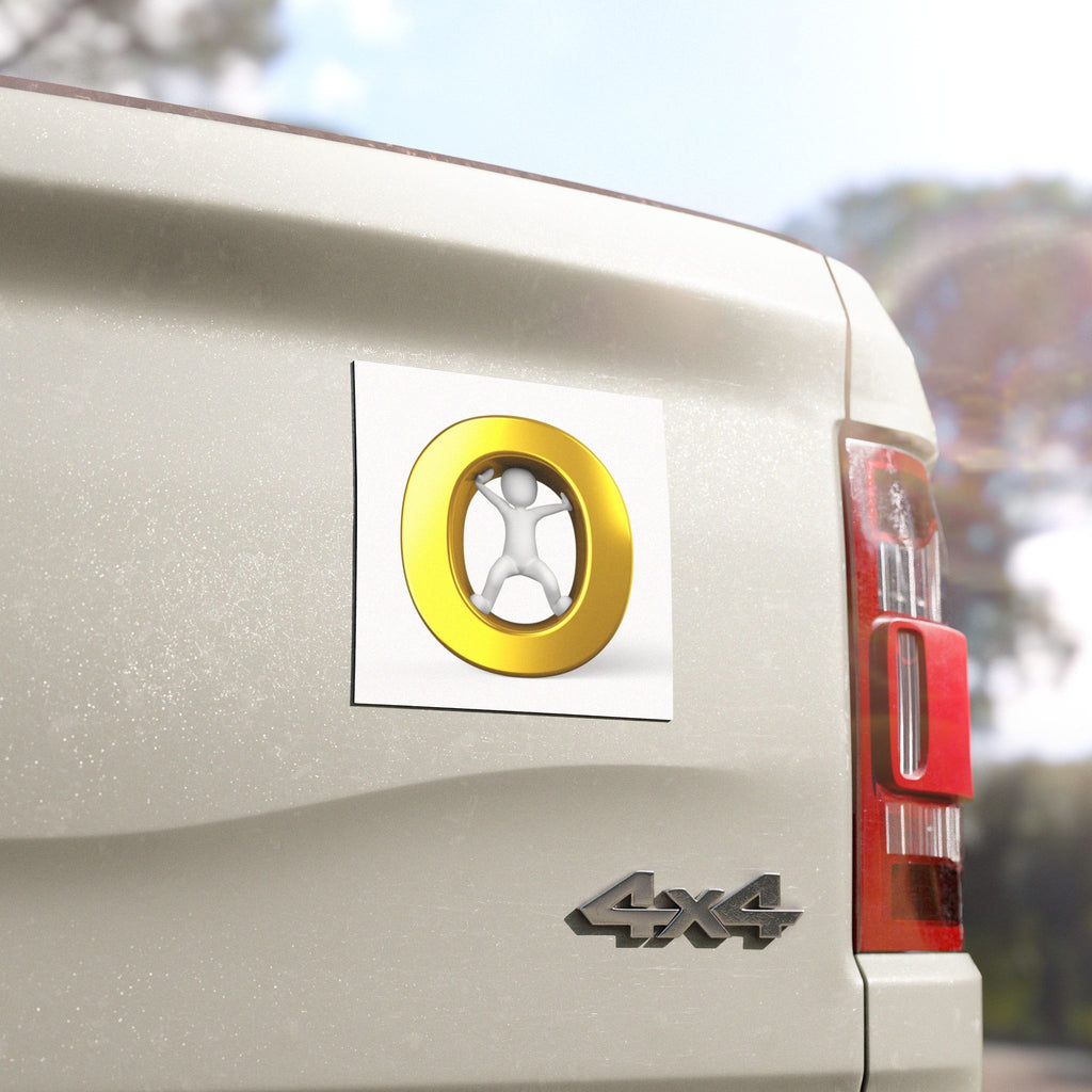 3D Gold O Letter with Stick Figure Car Magnet | Alphabet Monogram Magnet