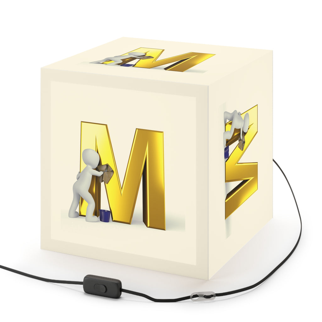 3D Worker Cleaning Gold Letter M Light Cube Lamp | Personalized Initial Decor