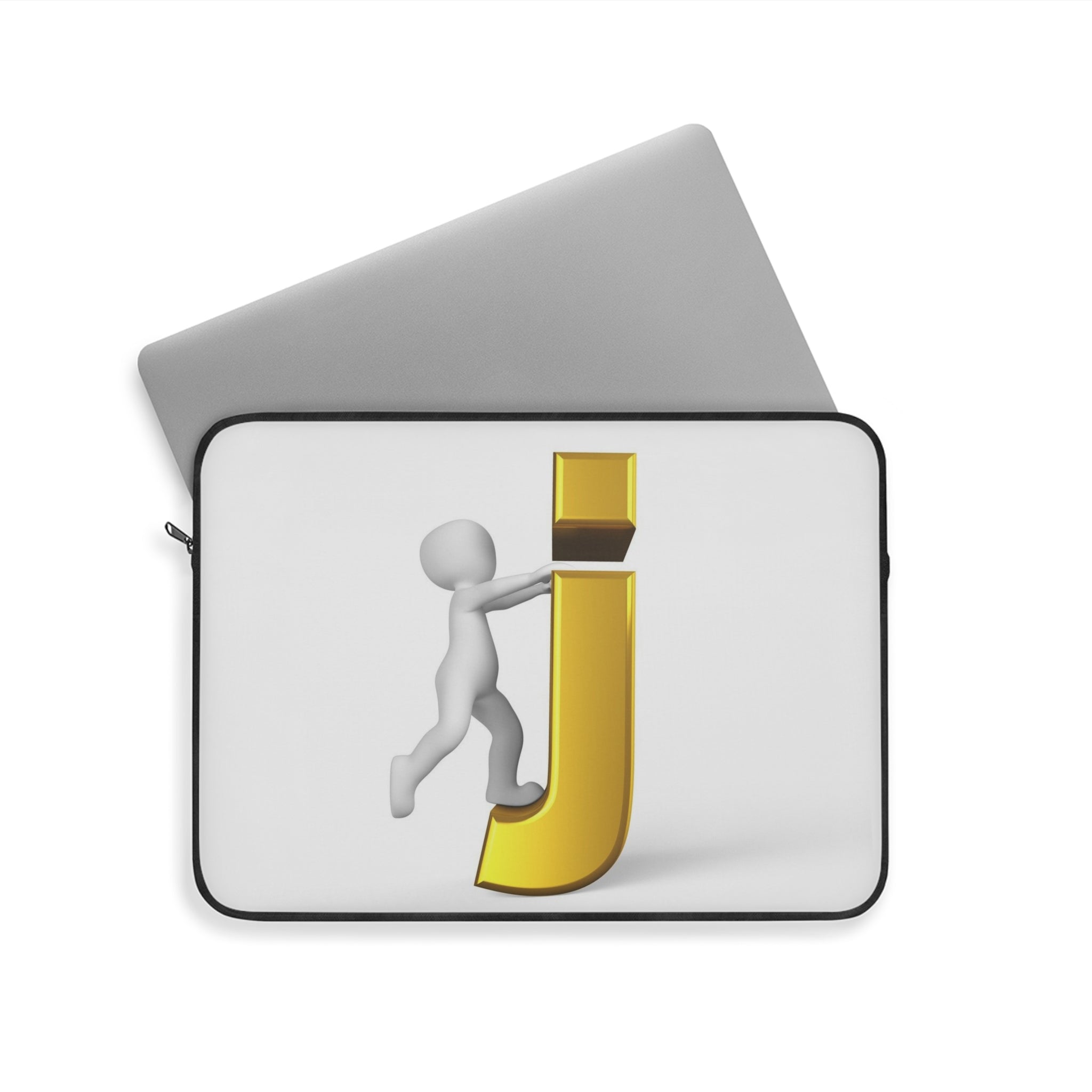 3D Stick Figure Climbing Gold Letter J Laptop Sleeve | Monogram Initial Case