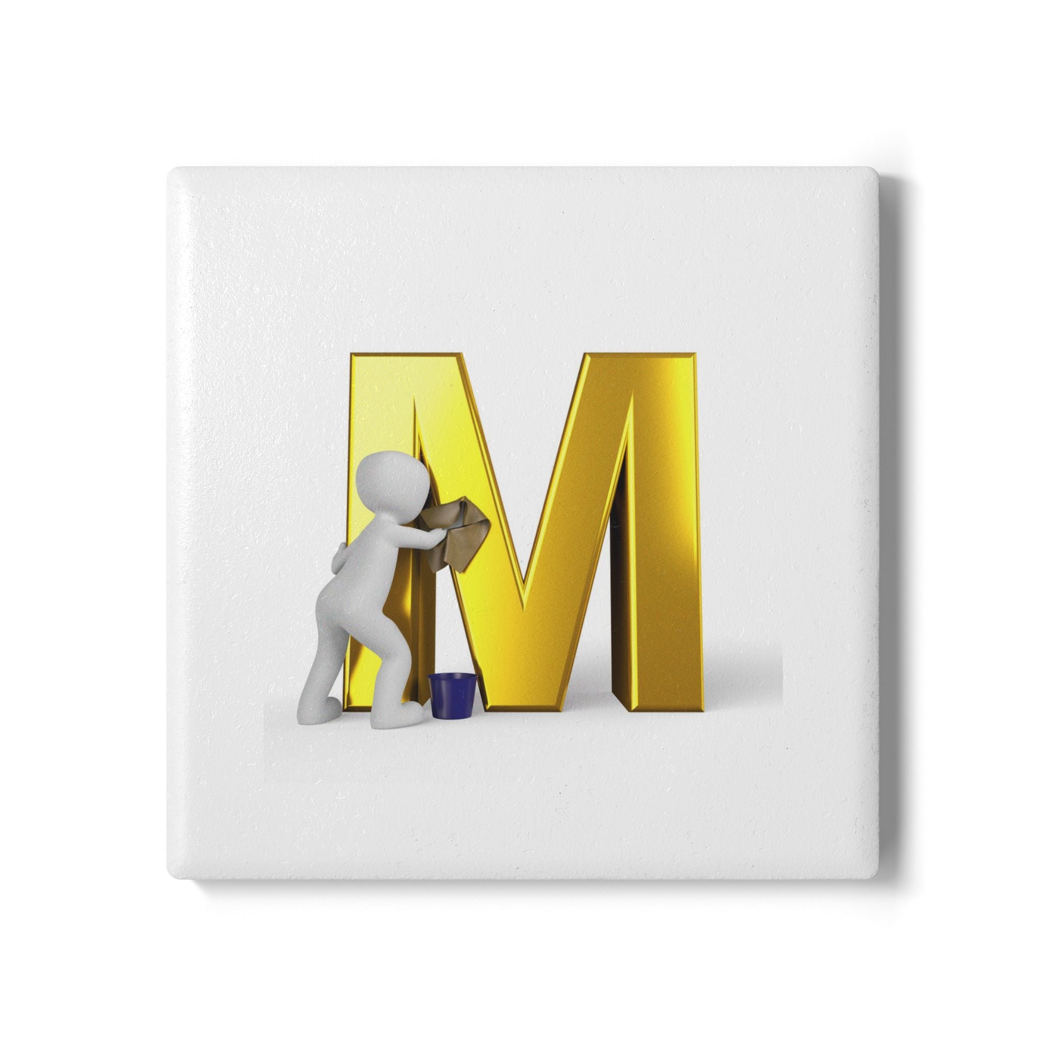 Gold Letter M monogram Ceramic Coaster | Initial M coaster, cork back