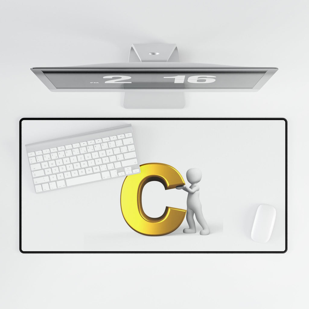 Gold Letter C with 3D Figure Desk Mat | Minimal Alphabet Mousepad